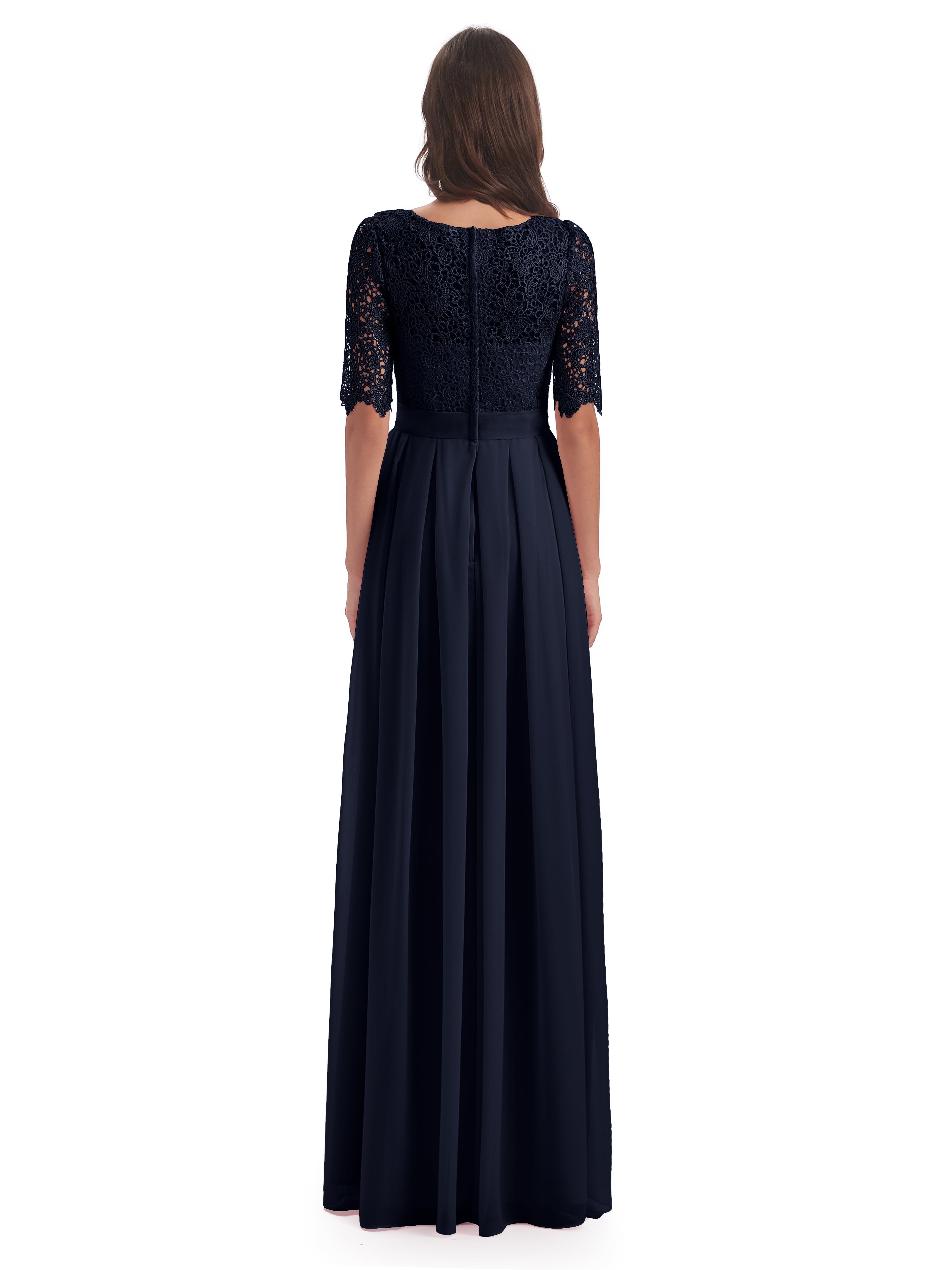 Robe Bleu Marine Demoiselle D Honneur Demi Manches Encolure Dégagée Robes Demoiselle D'Honneur