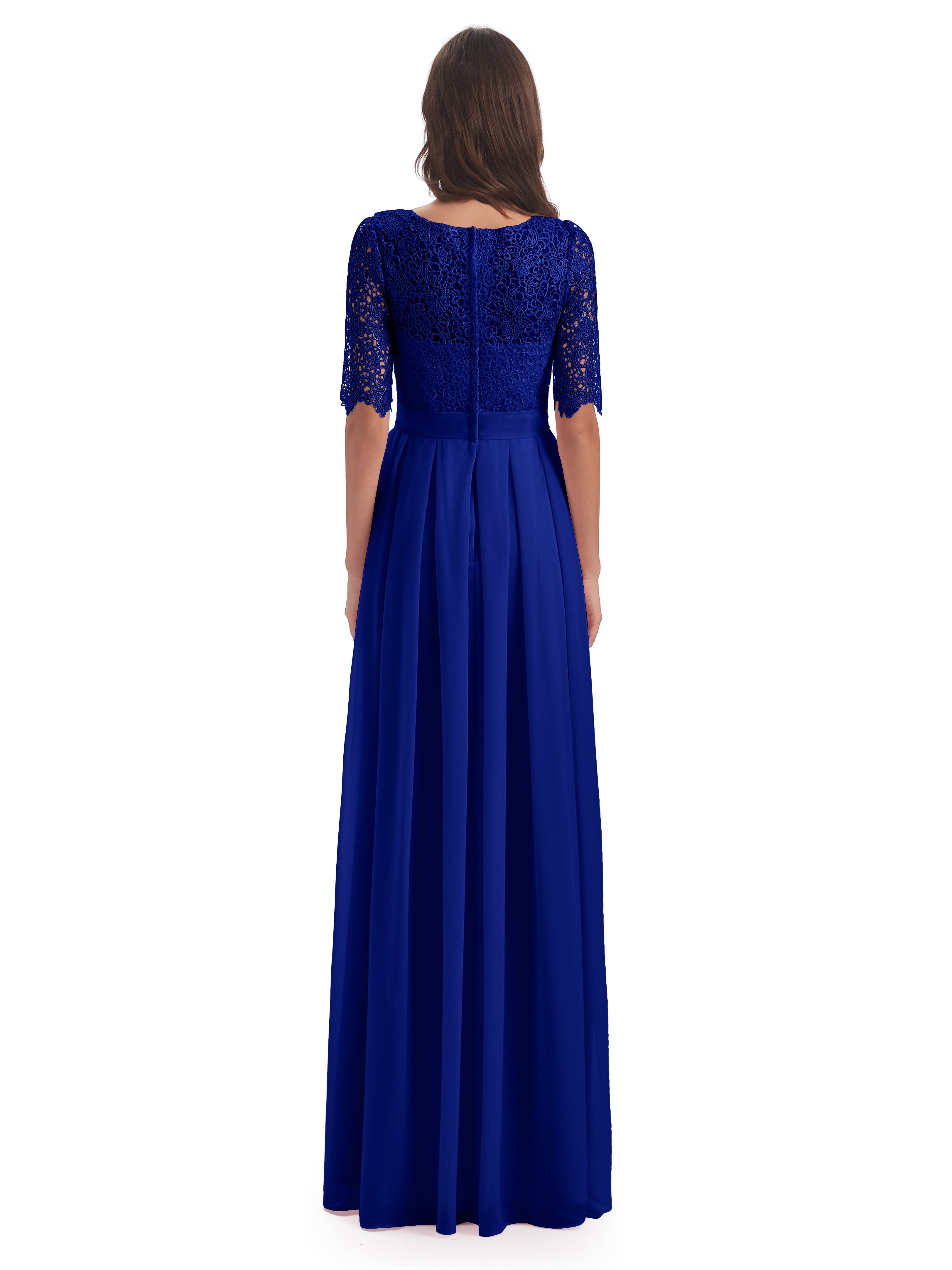 Robe Demoiselle D Honneur Bleue Roi Demi Manches Encolure Dégagée Robes Demoiselle D'Honneur
