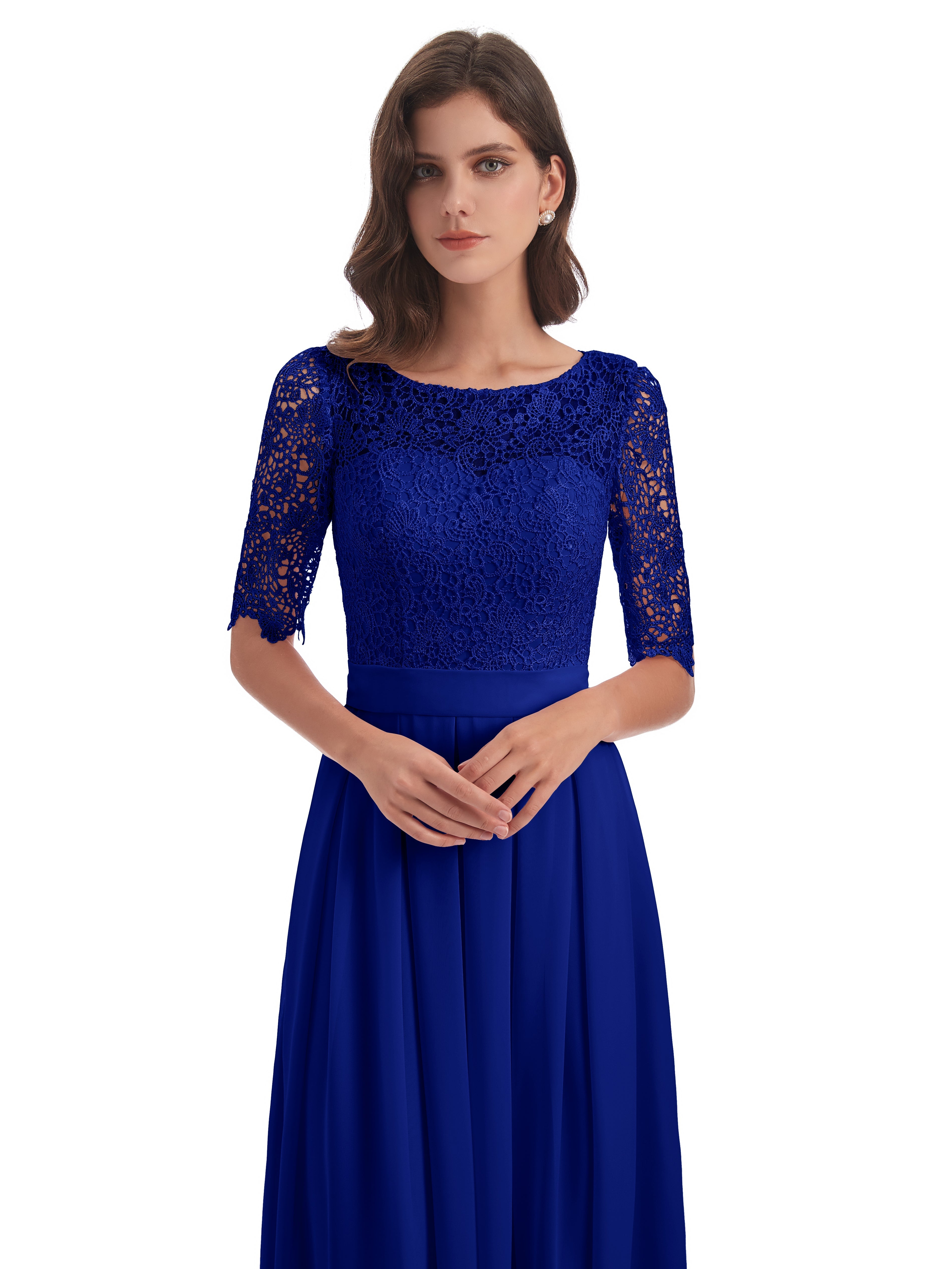 Robe Demoiselle D Honneur Bleue Roi Demi Manches Encolure Dégagée Robes Demoiselle D'Honneur