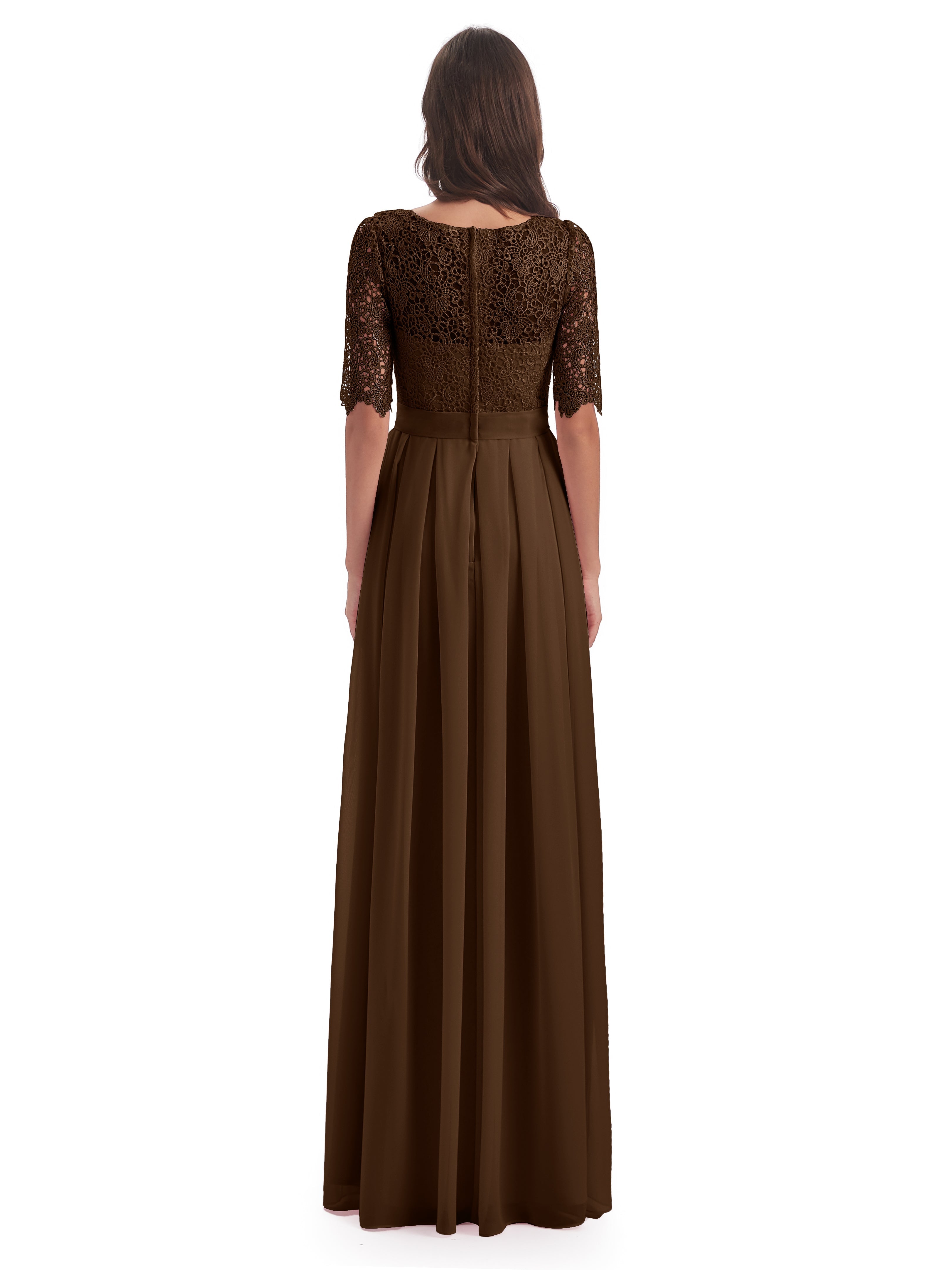 Robes De Demoiselle D'Honneur Brun Demi Manches Encolure Dégagée Robes Demoiselle D'Honneur