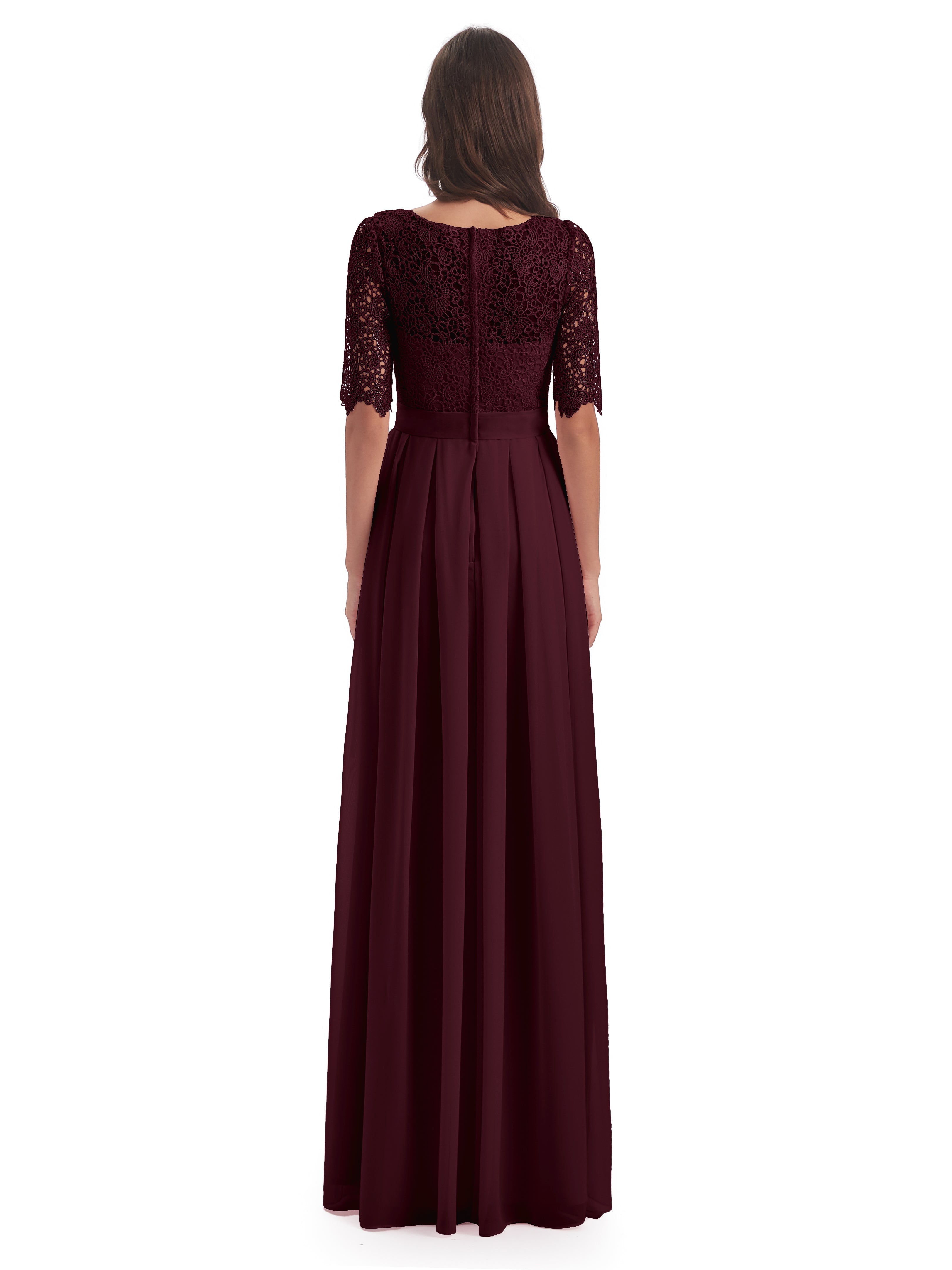 Robes De Demoiselle D'Honneur Cabernet Demi Manches Encolure Dégagée Robes Demoiselle D'Honneur