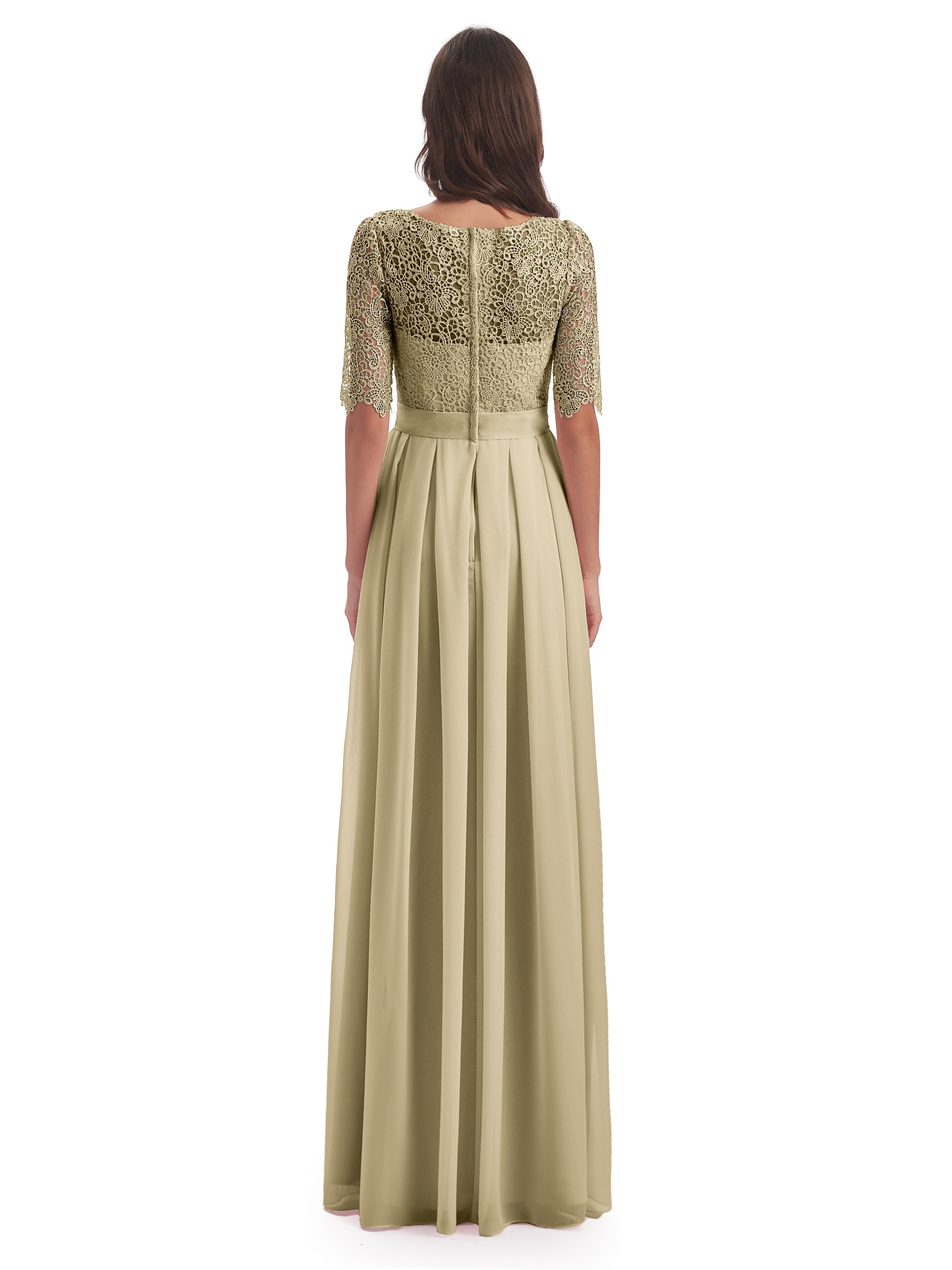 Champagne Robe Demoiselle D Honneur Demi Manches Encolure Dégagée Robes Demoiselle D'Honneur