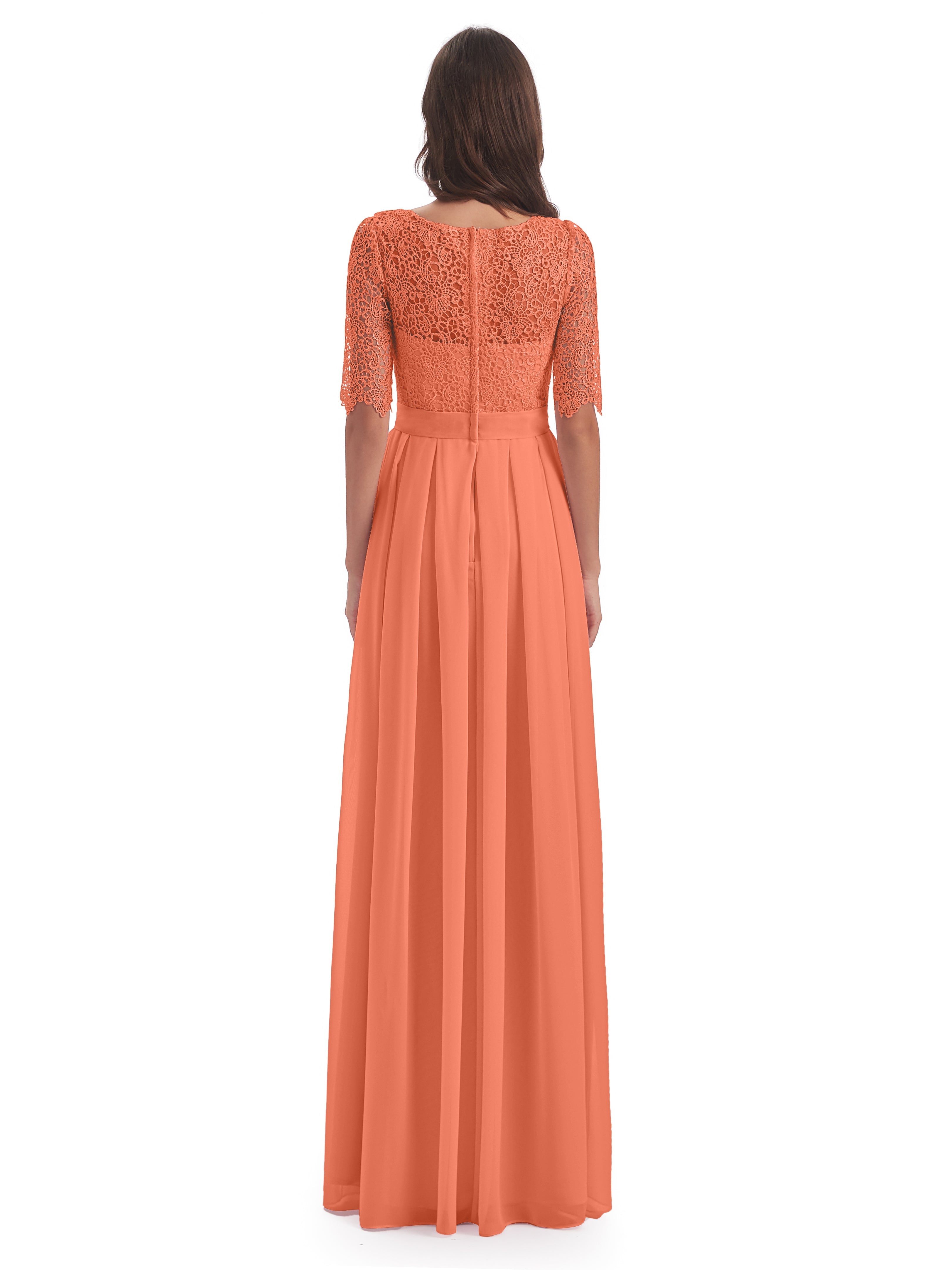 Robes De Demoiselle D'Honneur Coucher De Soleil Demi Manches Encolure Dégagée Robes Demoiselle D'Honneur