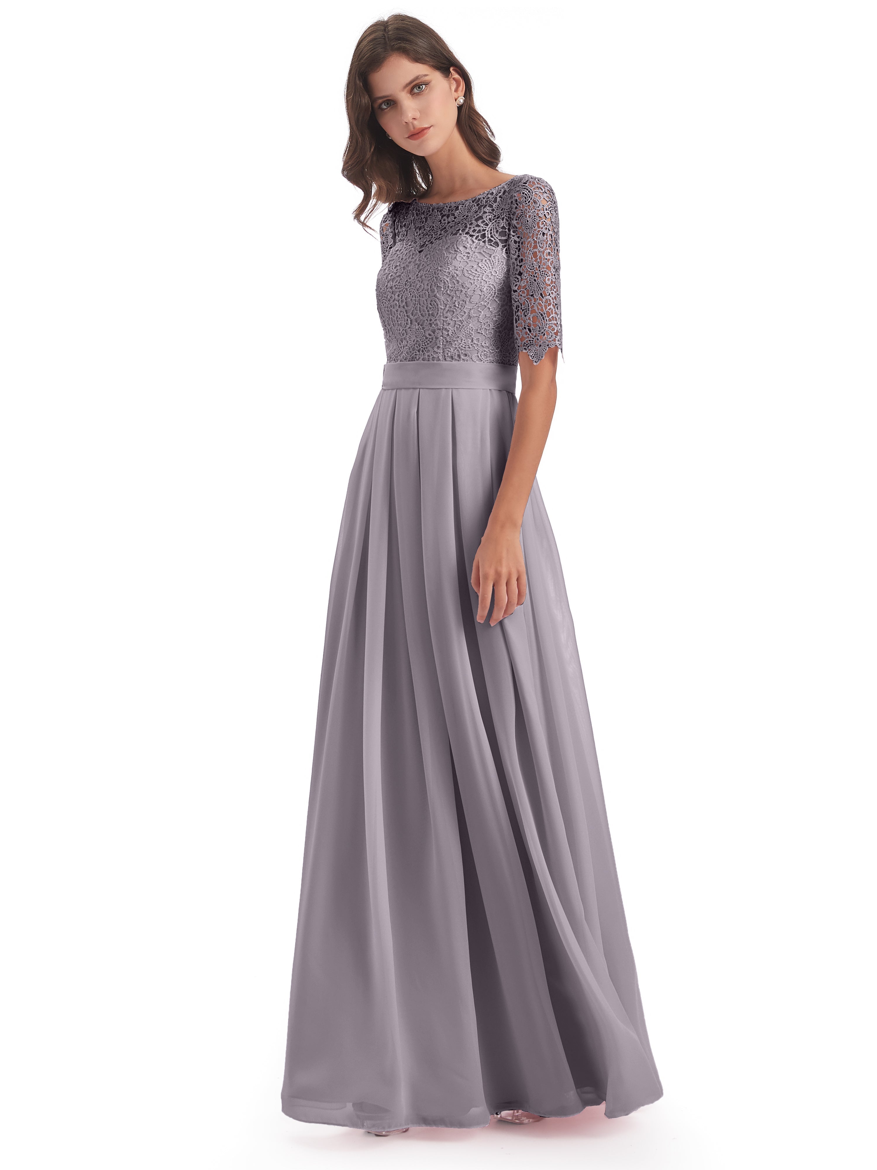 Robes De Demoiselle D'Honneur Crépuscule Demi Manches Encolure Dégagée Robes Demoiselle D'Honneur