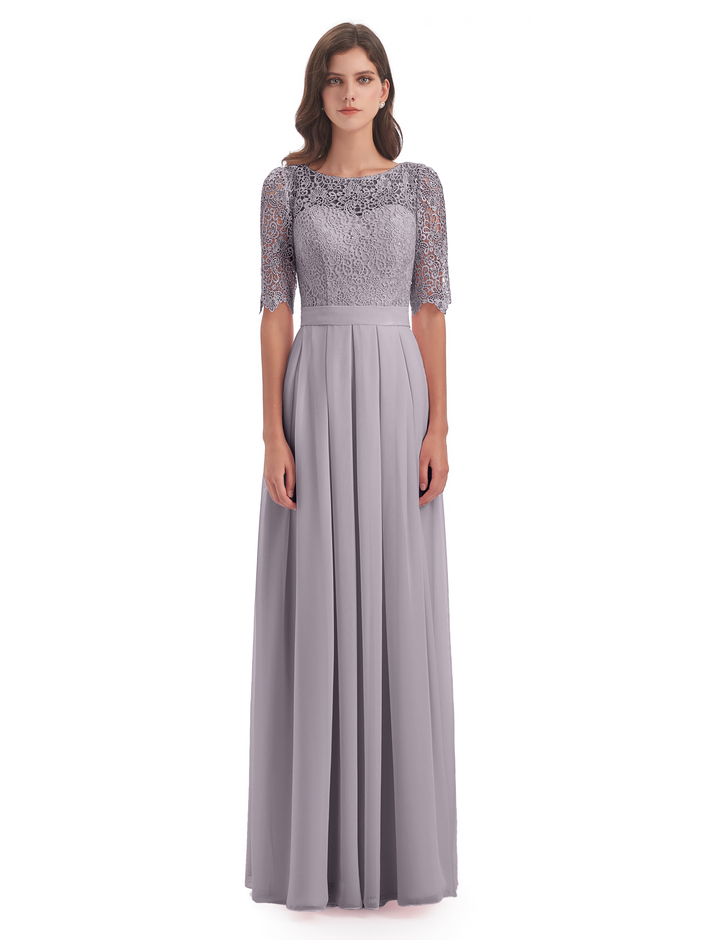 Robes De Demoiselle D'Honneur Crépuscule Demi Manches Encolure Dégagée Robes Demoiselle D'Honneur