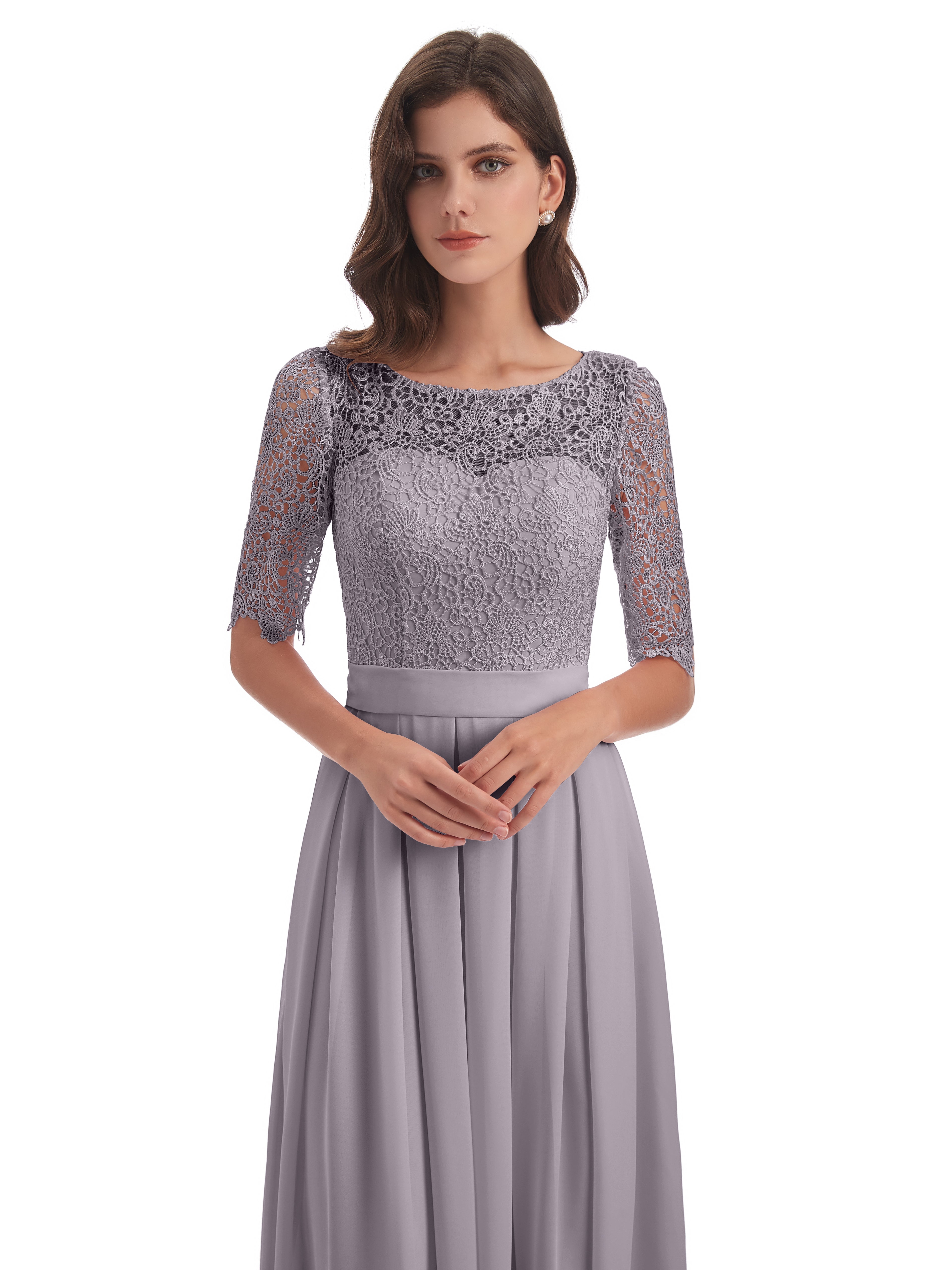 Robes De Demoiselle D'Honneur Crépuscule Demi Manches Encolure Dégagée Robes Demoiselle D'Honneur