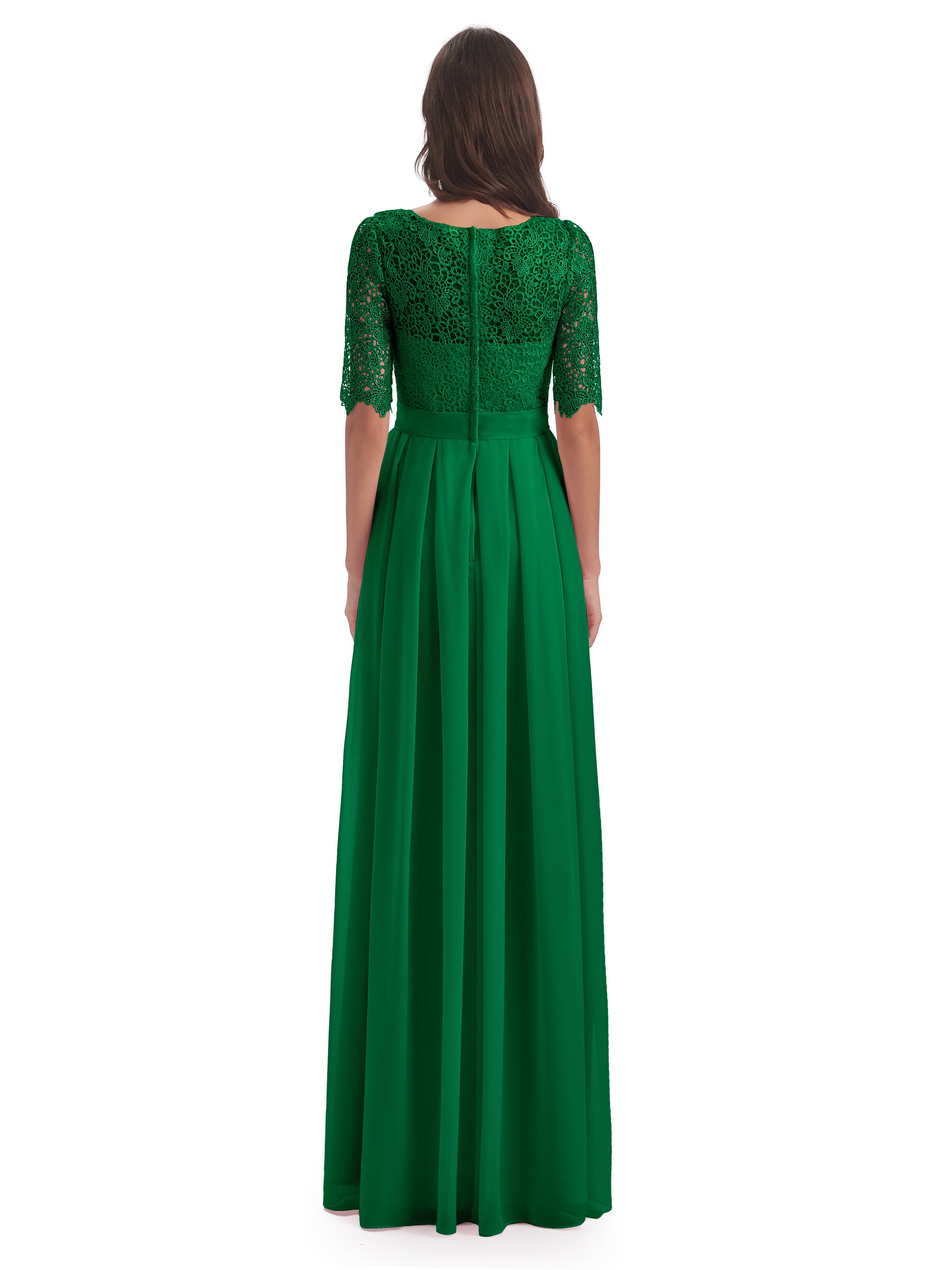 Demoiselle D Honneur Vert Émeraude Demi Manches Encolure Dégagée Robes Demoiselle D'Honneur
