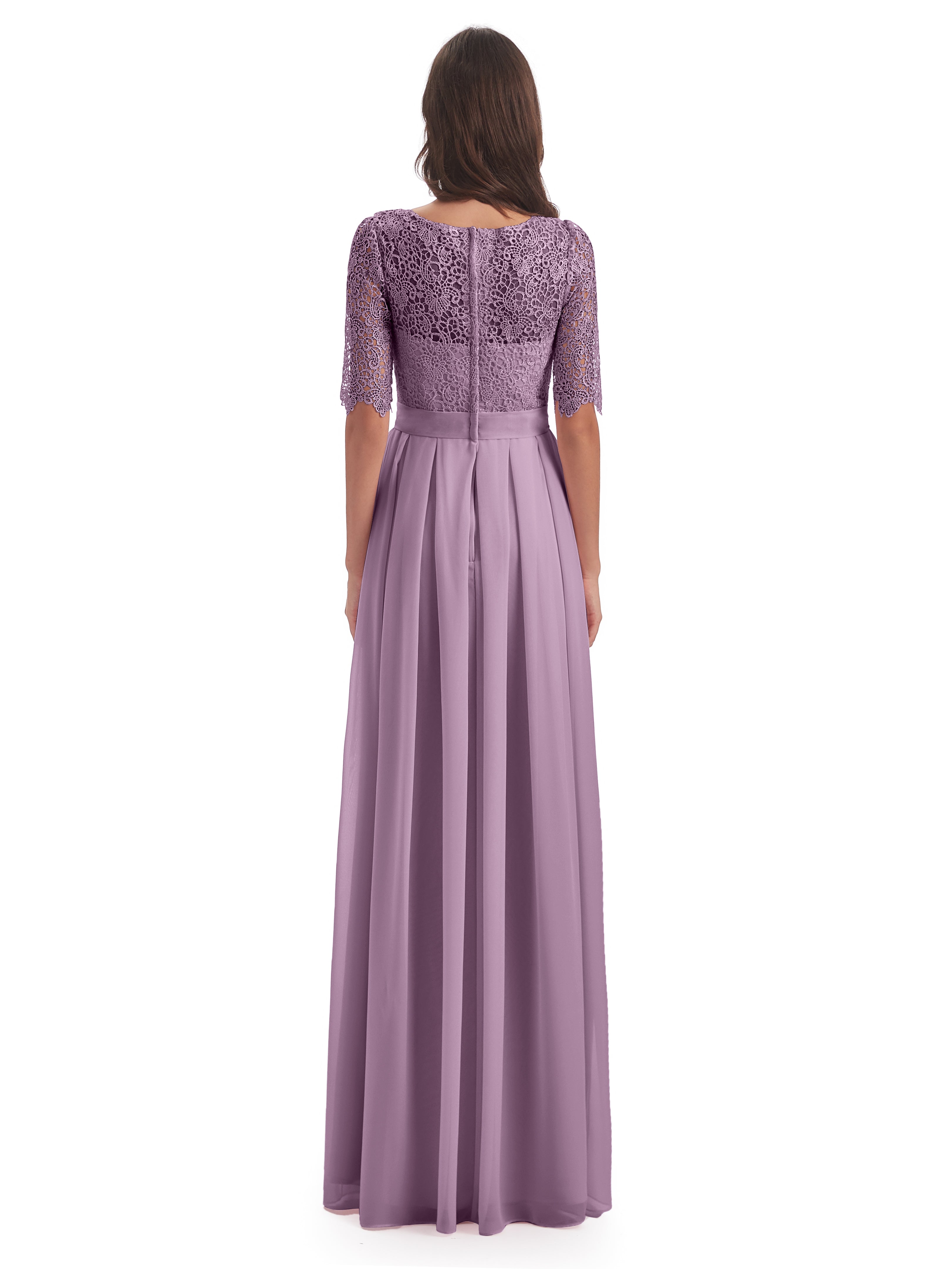 Robes De Demoiselle D'Honneur Glycine Demi Manches Encolure Dégagée Robes Demoiselle D'Honneur