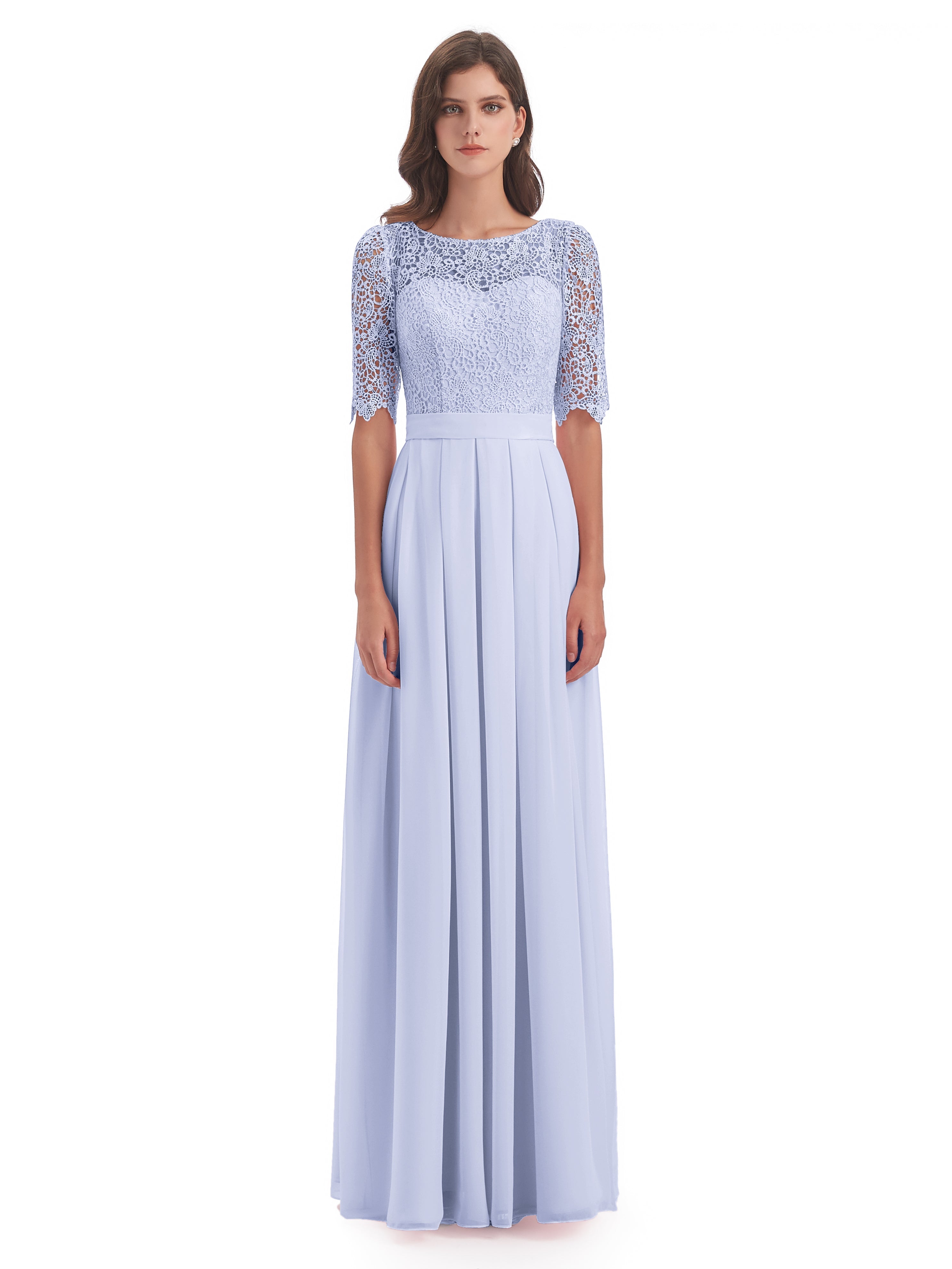 Robe De Demoiselle D'Honneur Lavande Demi Manches Encolure Dégagée Robes Demoiselle D'Honneur