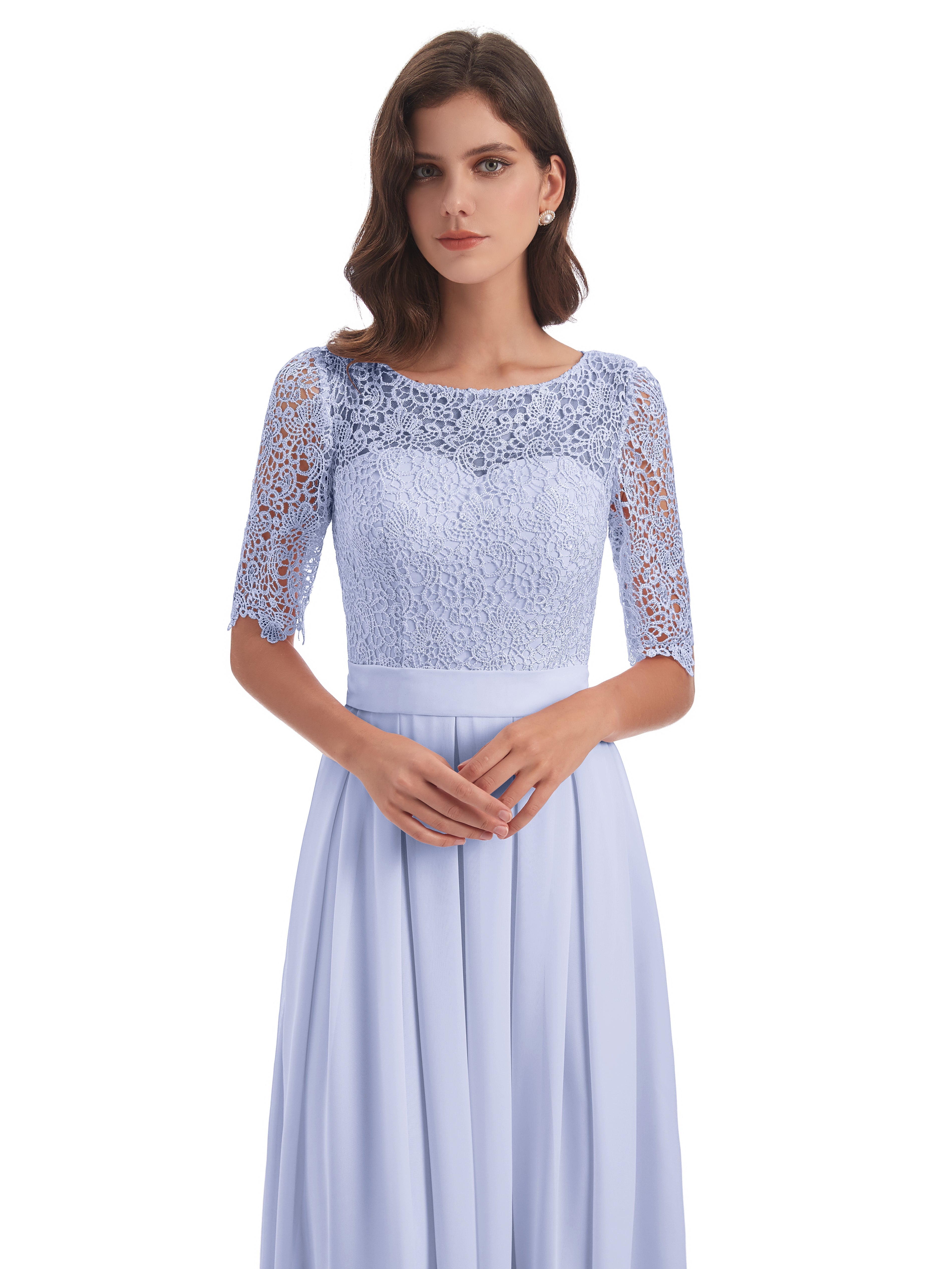 Robe De Demoiselle D'Honneur Lavande Demi Manches Encolure Dégagée Robes Demoiselle D'Honneur