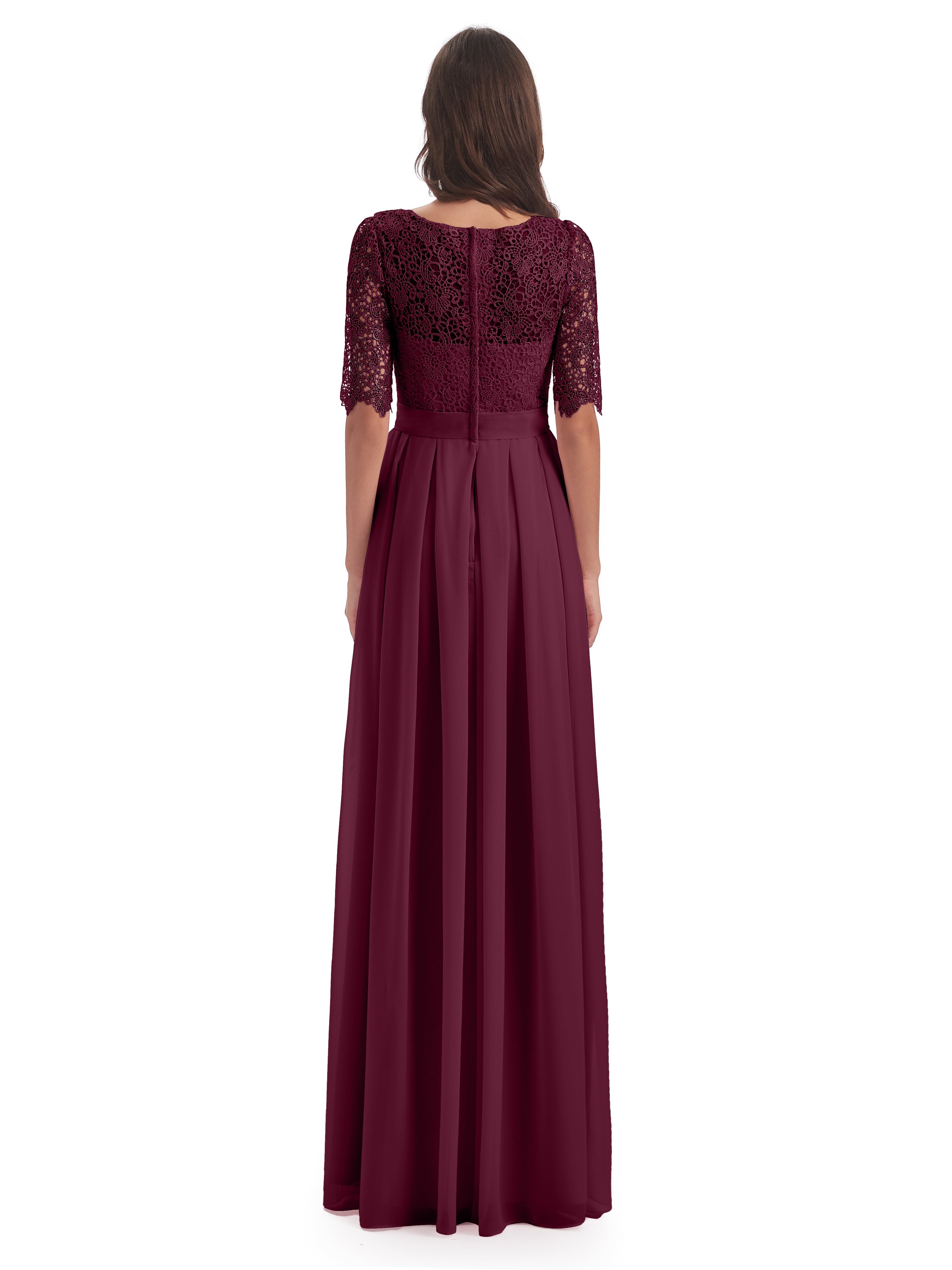 Robes De Demoiselle D'Honneur Mûre Demi Manches Encolure Dégagée Robes Demoiselle D'Honneur