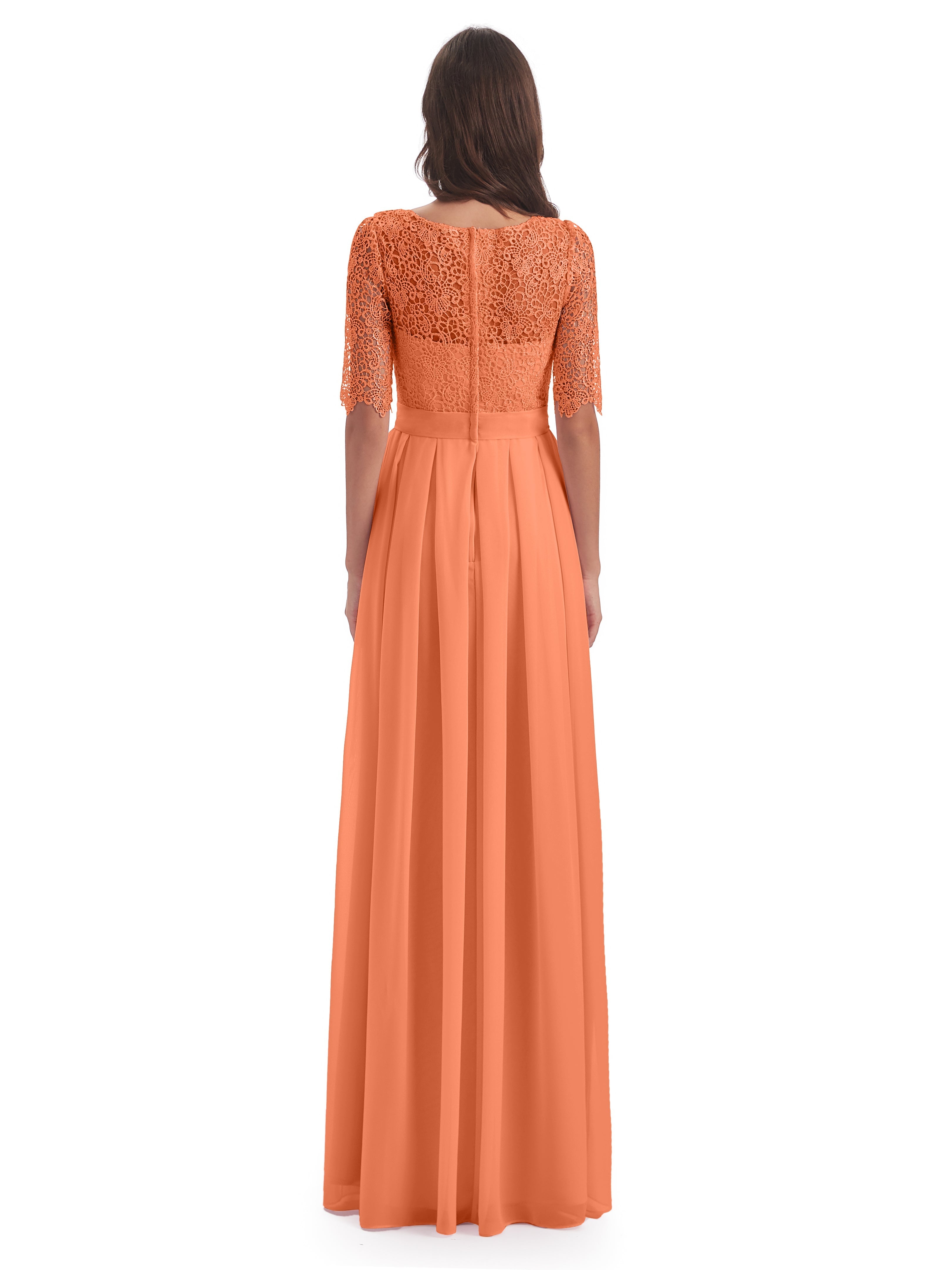 Robes De Demoiselle D'Honneur Papaye Demi Manches Encolure Dégagée Robes Demoiselle D'Honneur