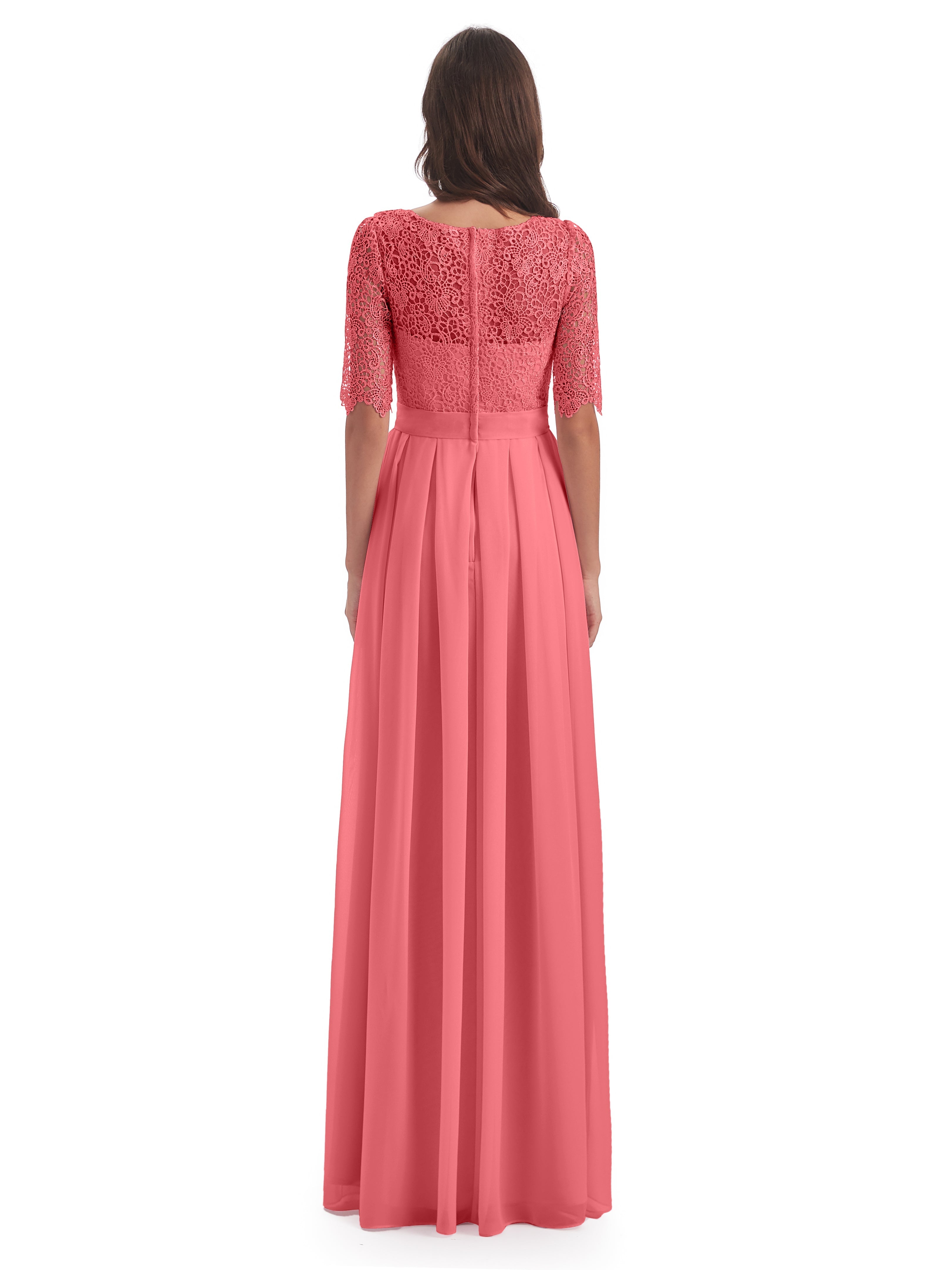 Robes De Demoiselle D'Honneur Pastèque Demi Manches Encolure Dégagée Robes Demoiselle D'Honneur
