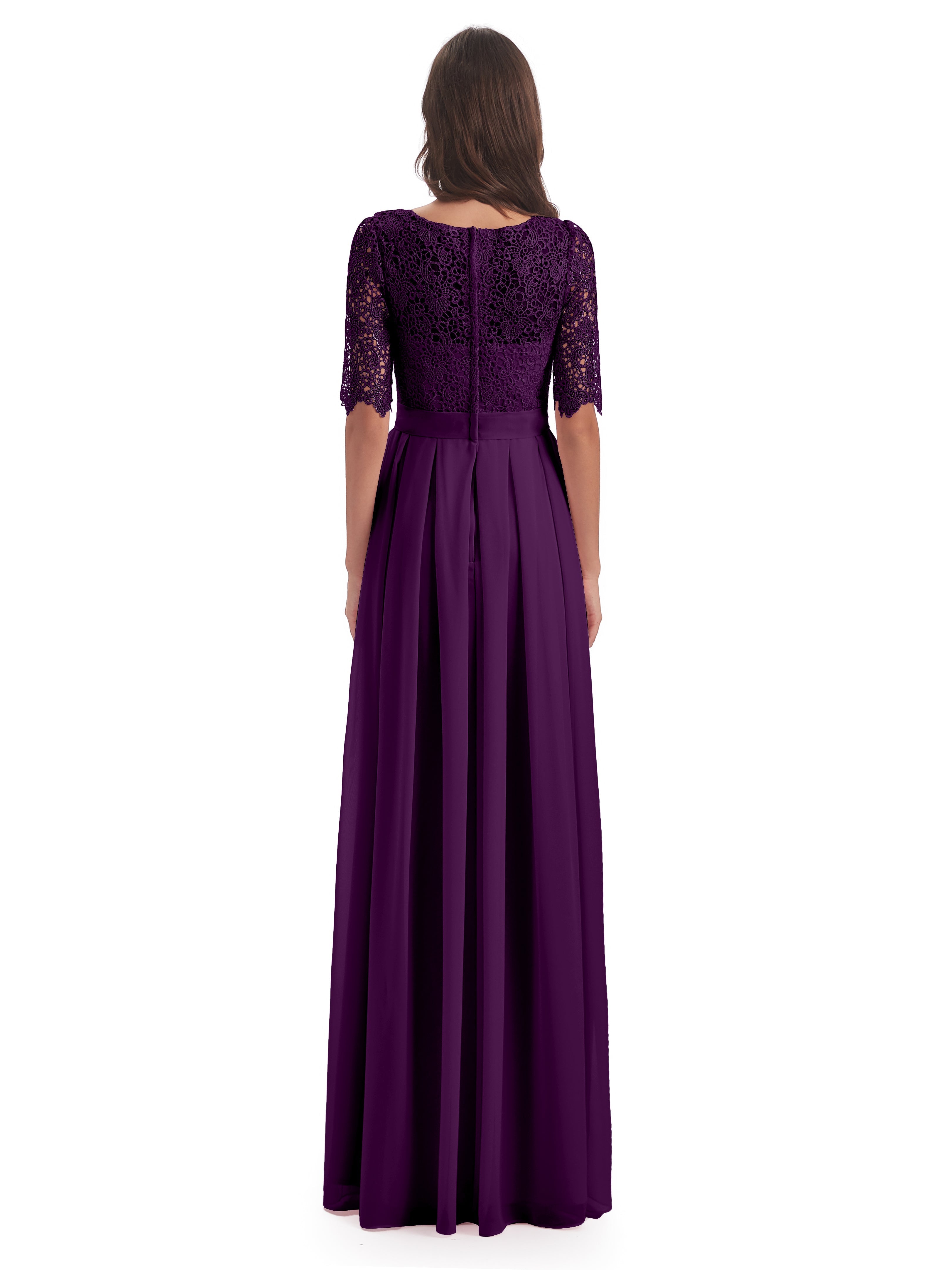 Robes De Demoiselle D'Honneur En Raisin Demi Manches Encolure Dégagée Robes Demoiselle D'Honneur