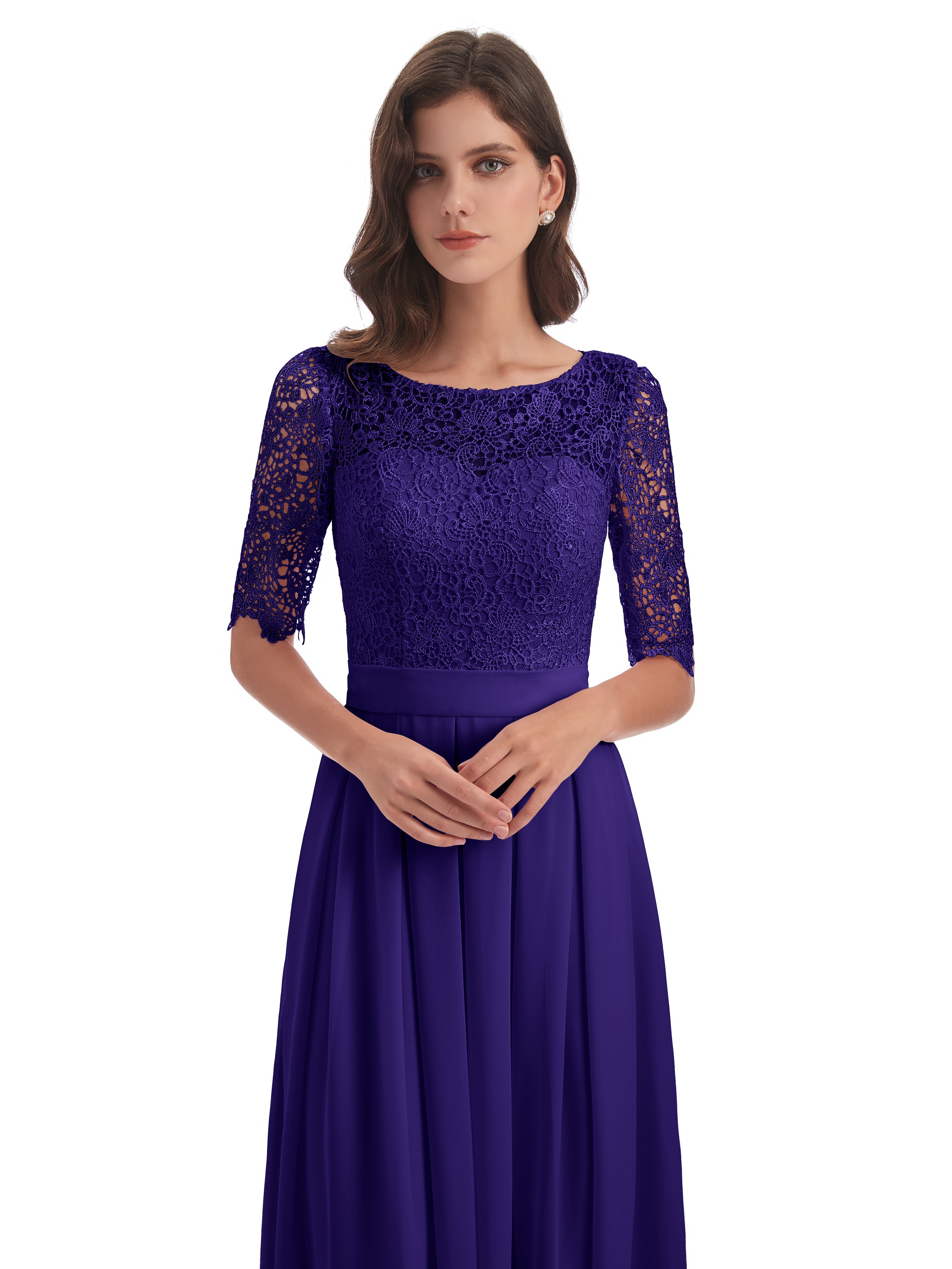 Robes De Demoiselle D'Honneur En Régence Demi Manches Encolure Dégagée Robes Demoiselle D'Honneur