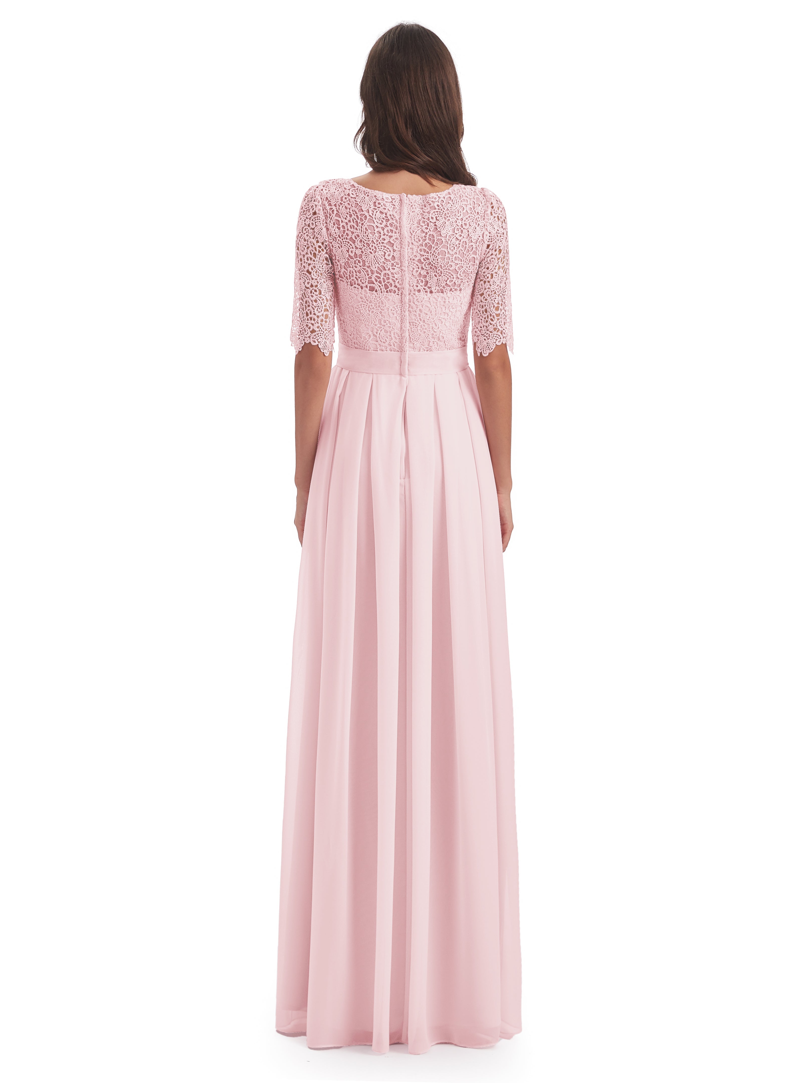 Robe Demoiselle Honneur Rose Pale Demi Manches Encolure Dégagée Robes Demoiselle D'Honneur