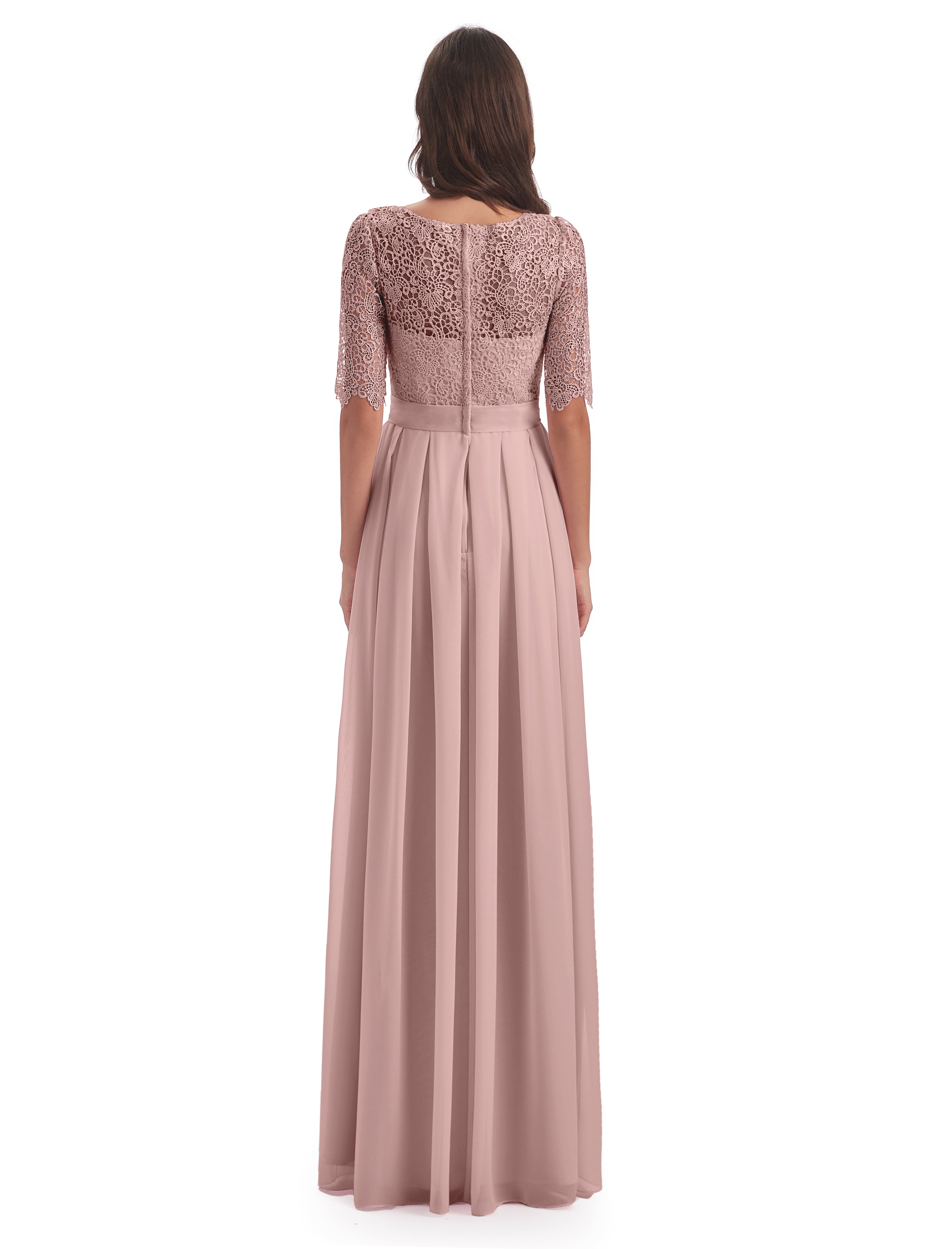 Robe Demoiselle D Honneur Rose Poudré Demi Manches Encolure Dégagée Robes Demoiselle D'Honneur