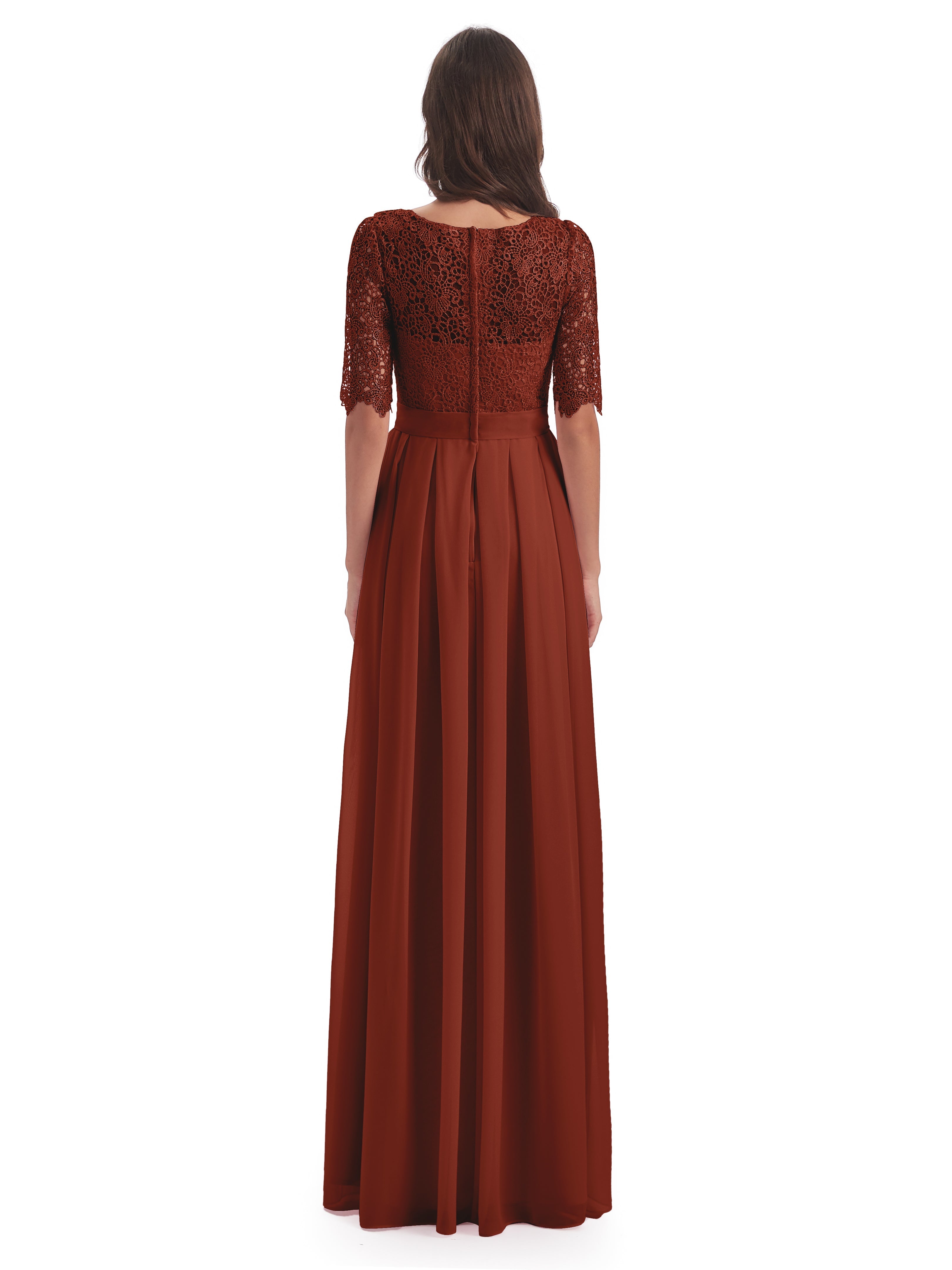 Robe De Demoiselle D'Honneur Rouille Demi Manches Encolure Dégagée Robes Demoiselle D'Honneur