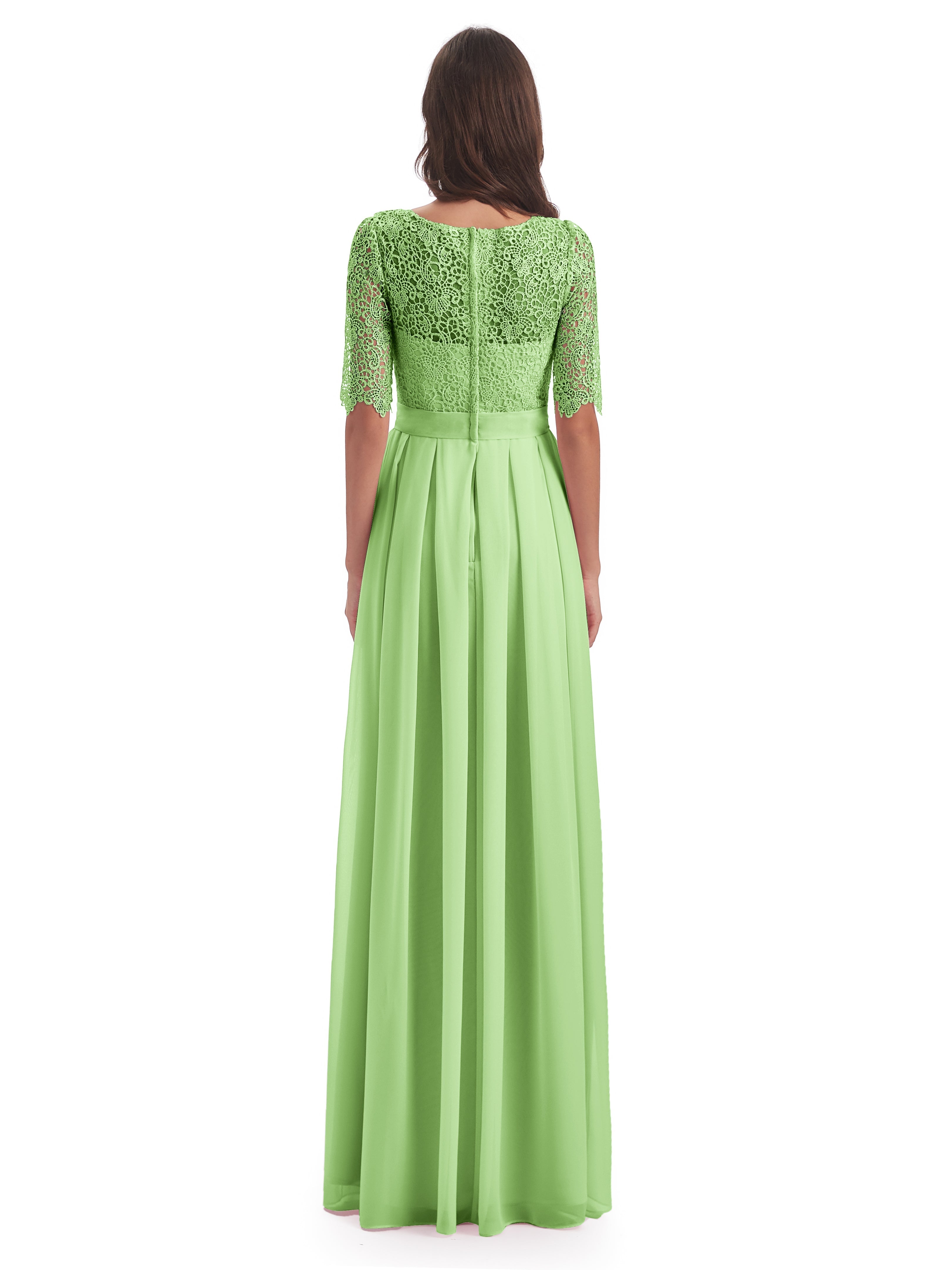 Demoiselle D Honneur Vert Sauge Demi Manches Encolure Dégagée Robes Demoiselle D'Honneur