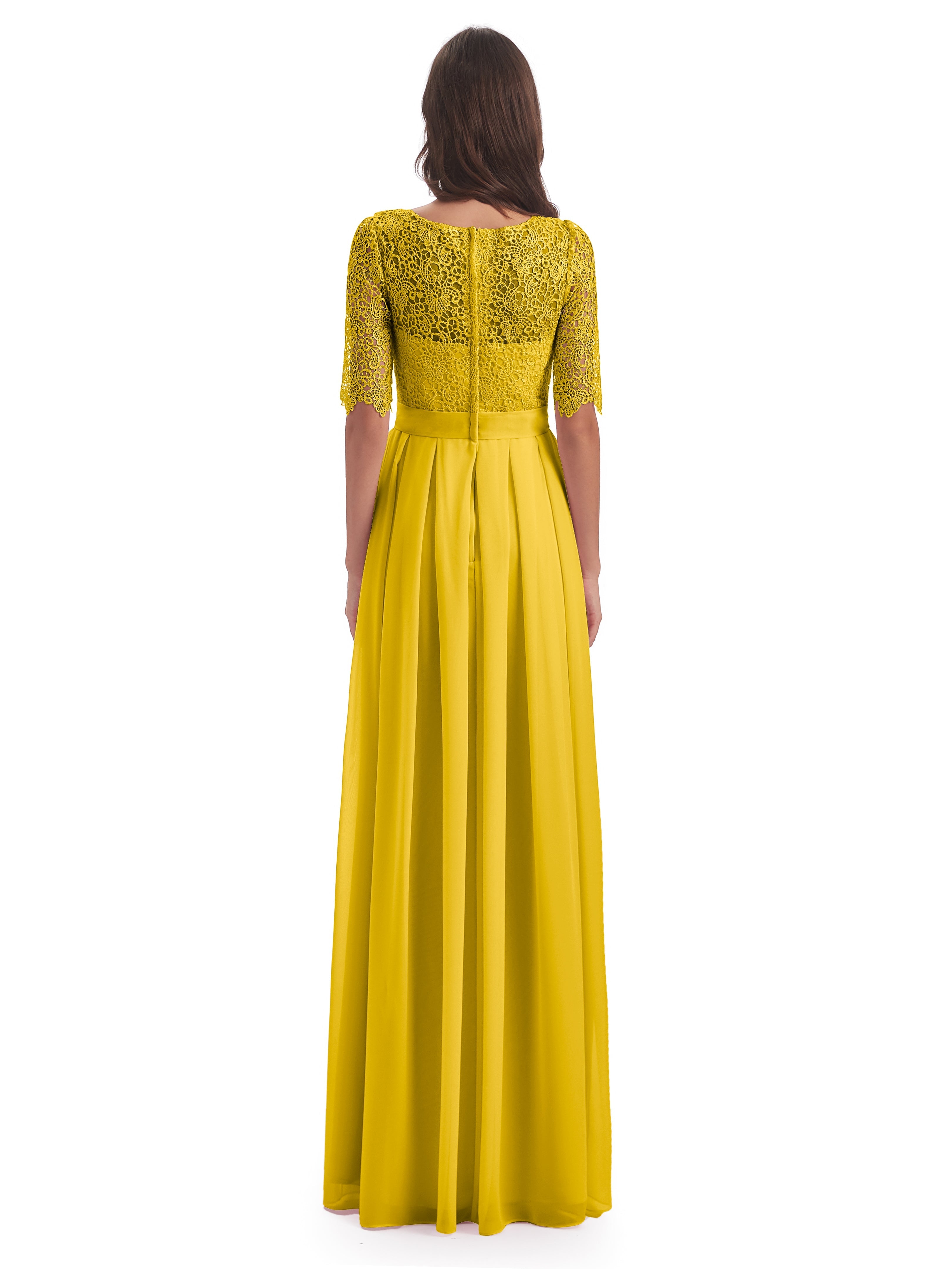 Robe De Demoiselle D'Honneur Souci Demi Manches Encolure Dégagée Robes Demoiselle D'Honneur