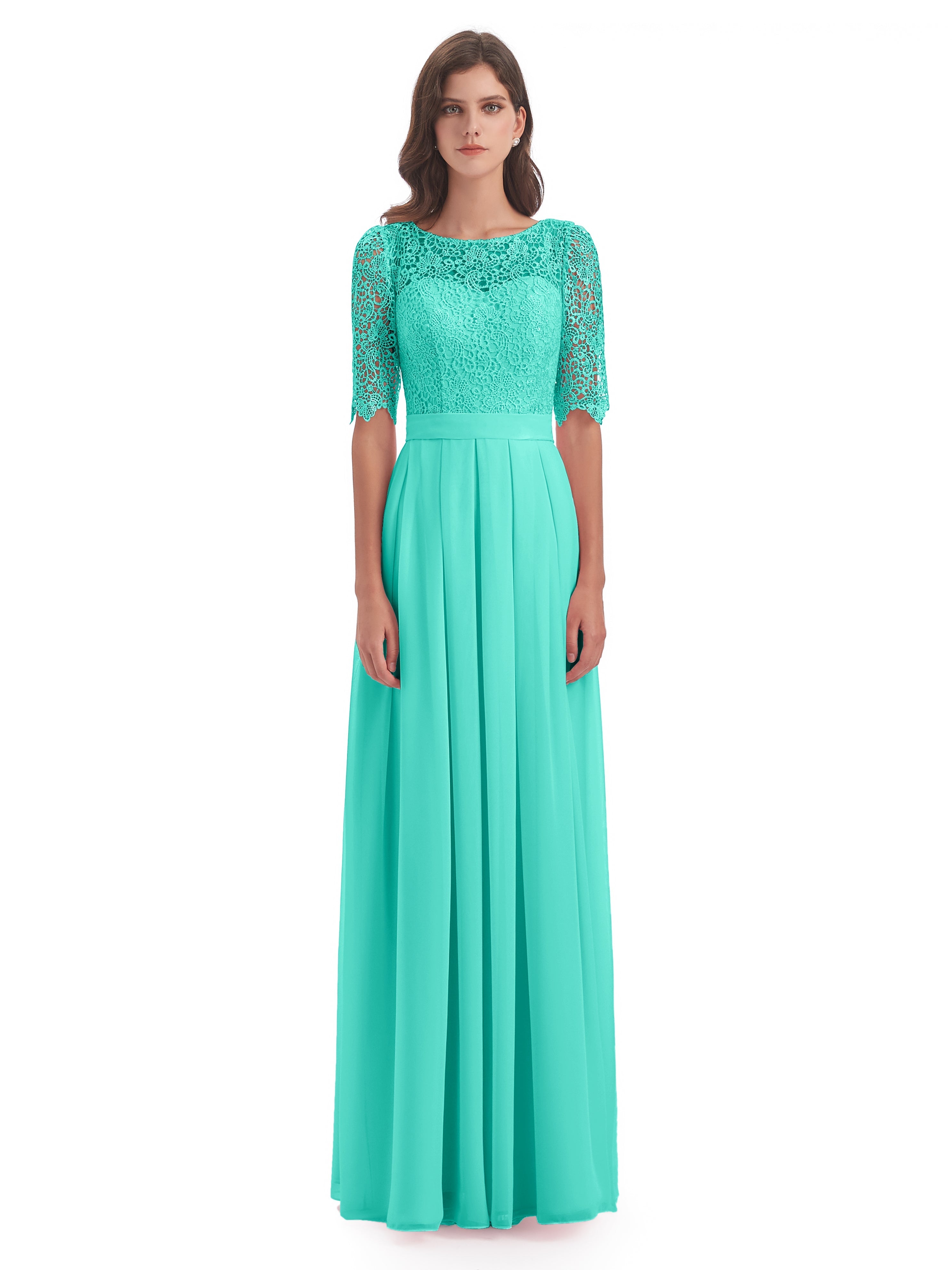 Robes De Demoiselle D'Honneur Spa Demi Manches Encolure Dégagée Robes Demoiselle D'Honneur