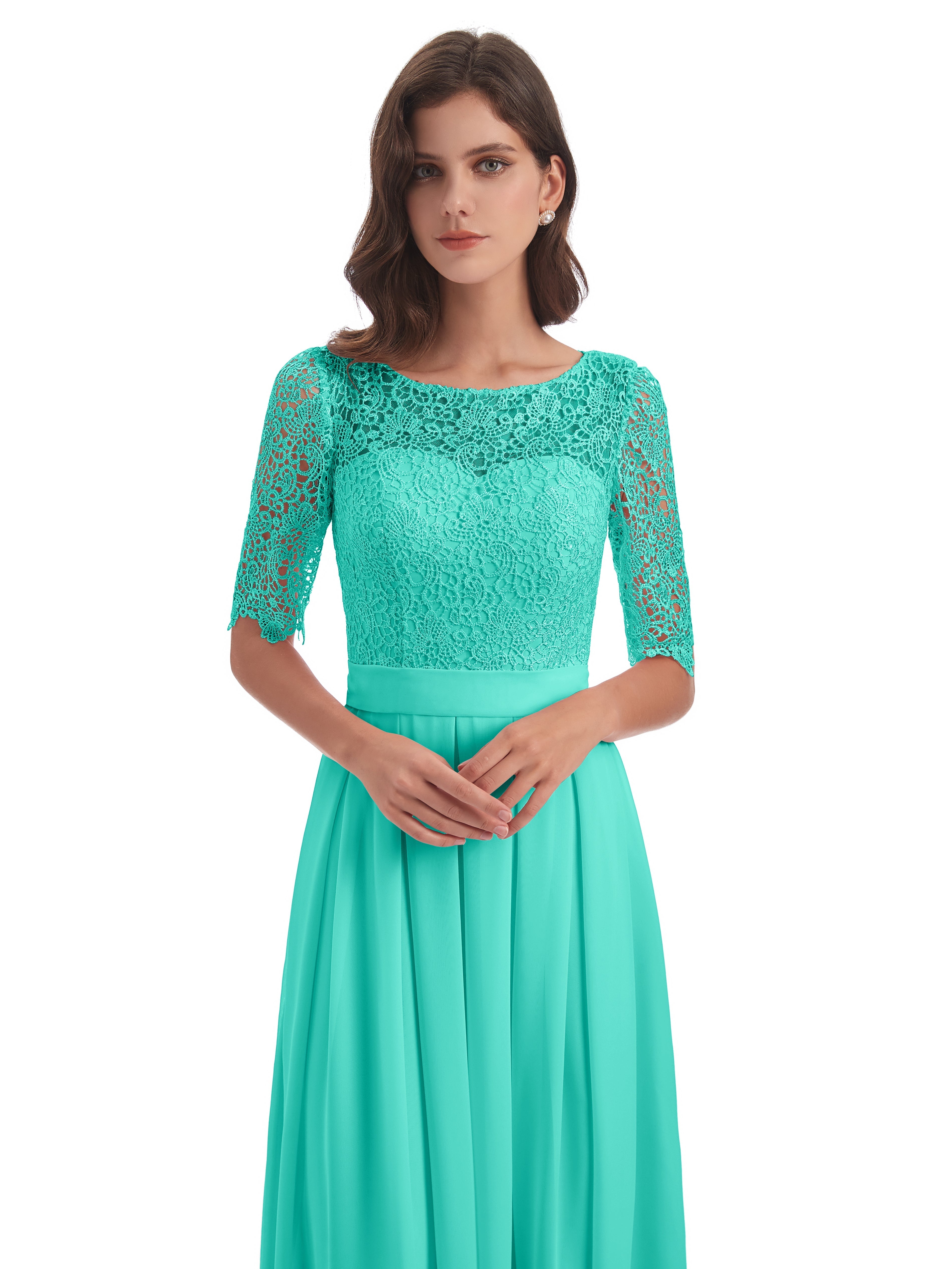 Robes De Demoiselle D'Honneur Spa Demi Manches Encolure Dégagée Robes Demoiselle D'Honneur