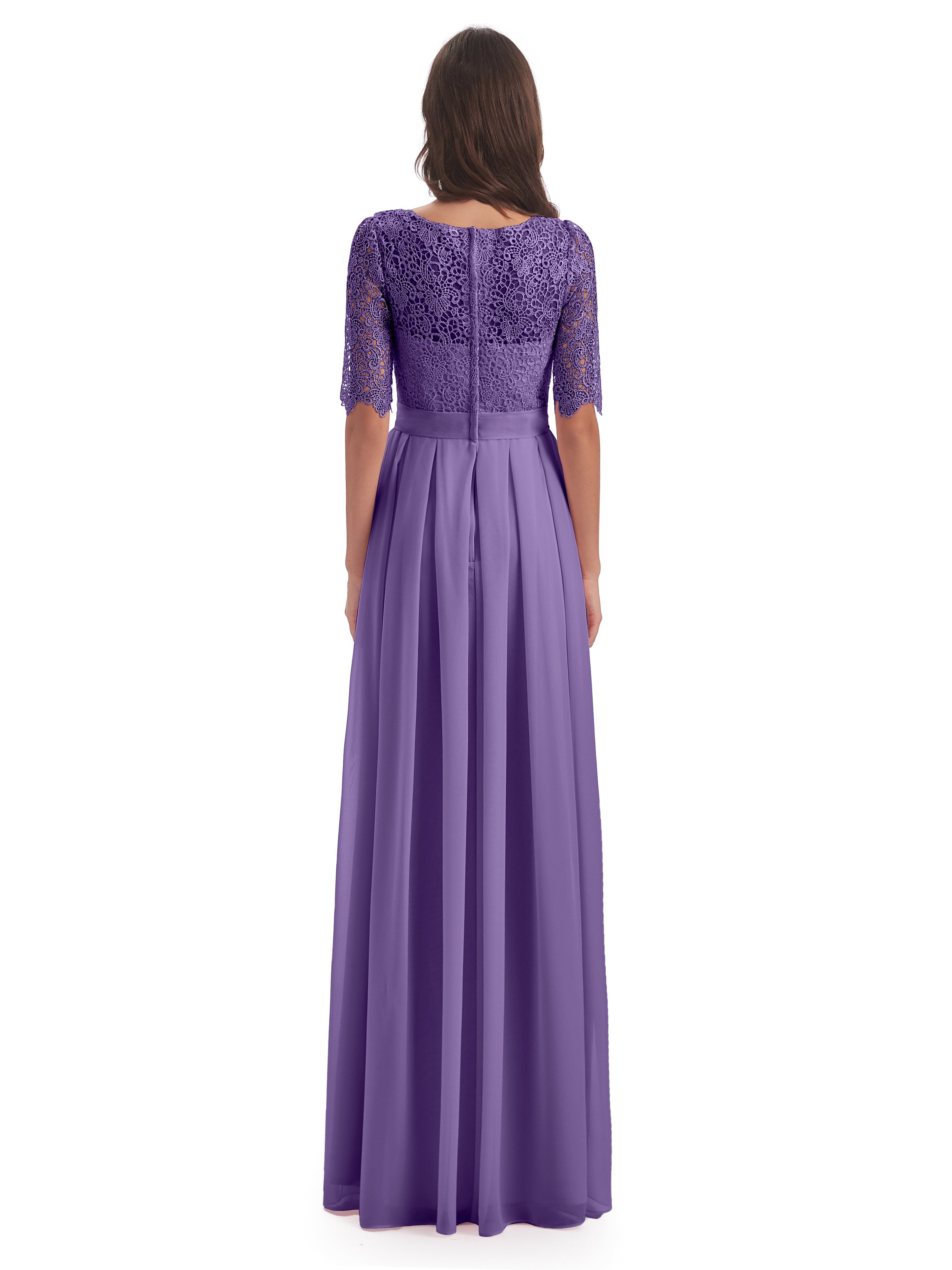 Robes De Demoiselle D'Honneur Tahiti Demi Manches Encolure Dégagée Robes Demoiselle D'Honneur