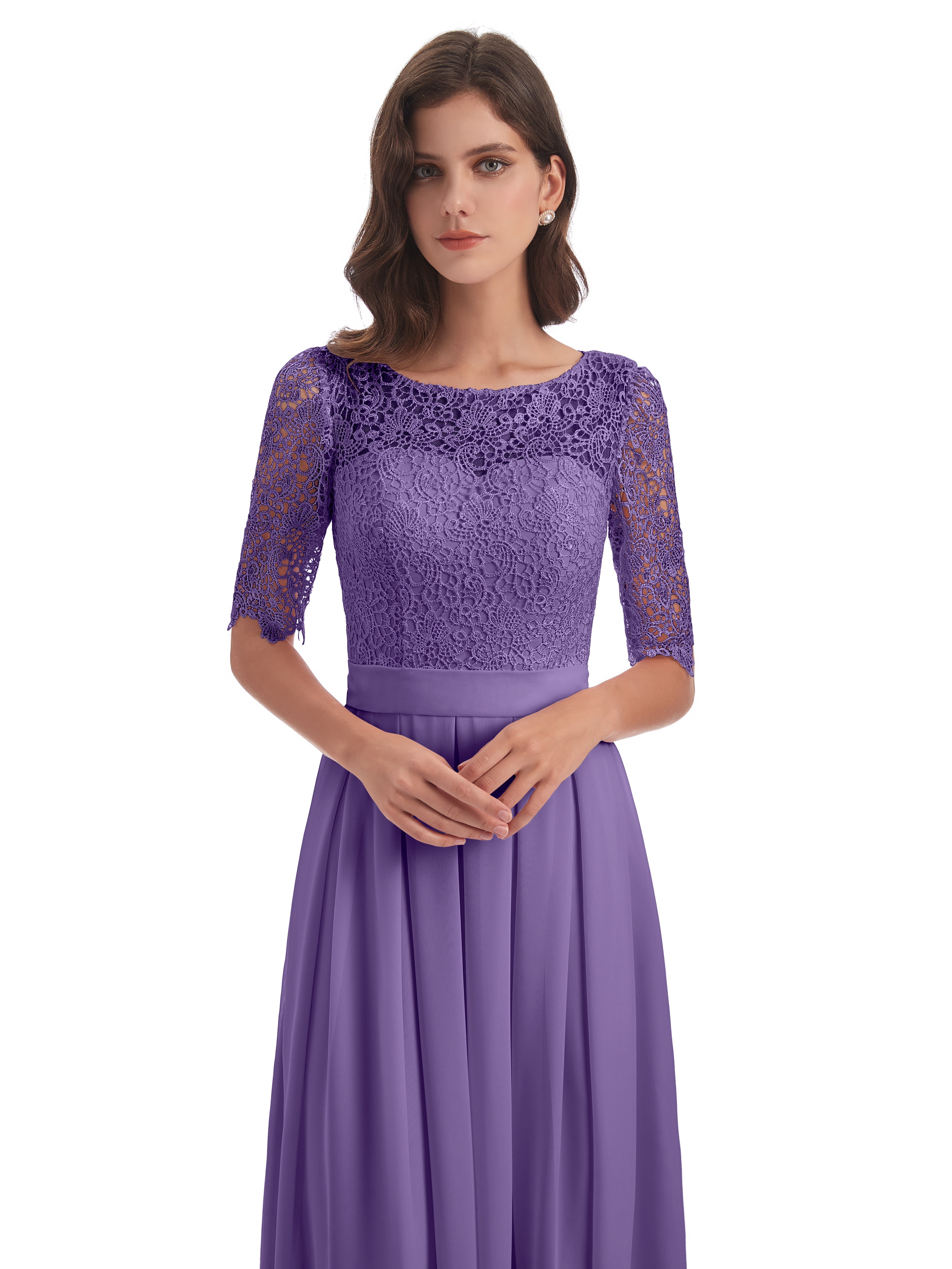 Robes De Demoiselle D'Honneur Tahiti Demi Manches Encolure Dégagée Robes Demoiselle D'Honneur