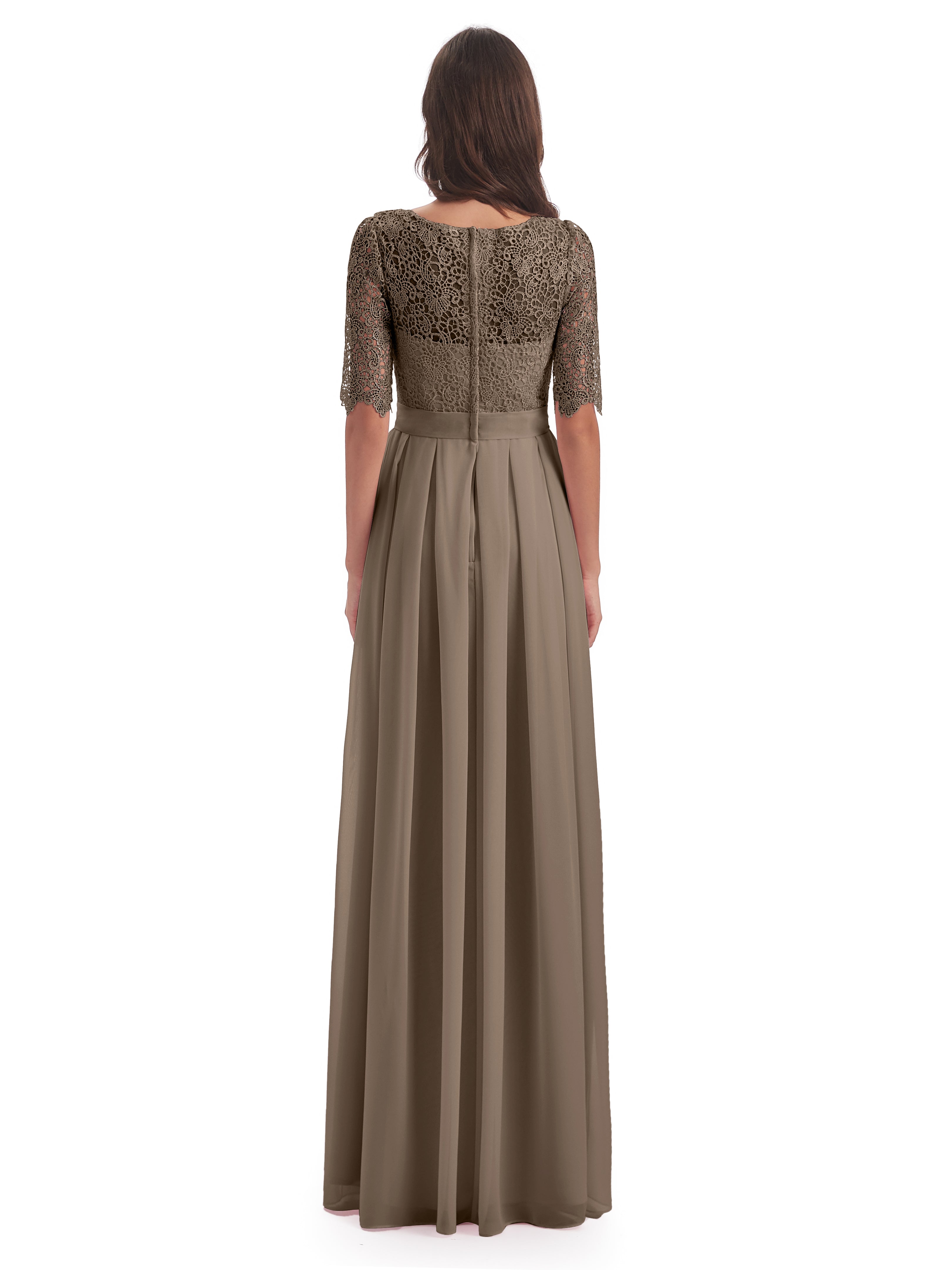 Couleur Taupe Robe Demi Manches Encolure Dégagée Robes Demoiselle D'Honneur