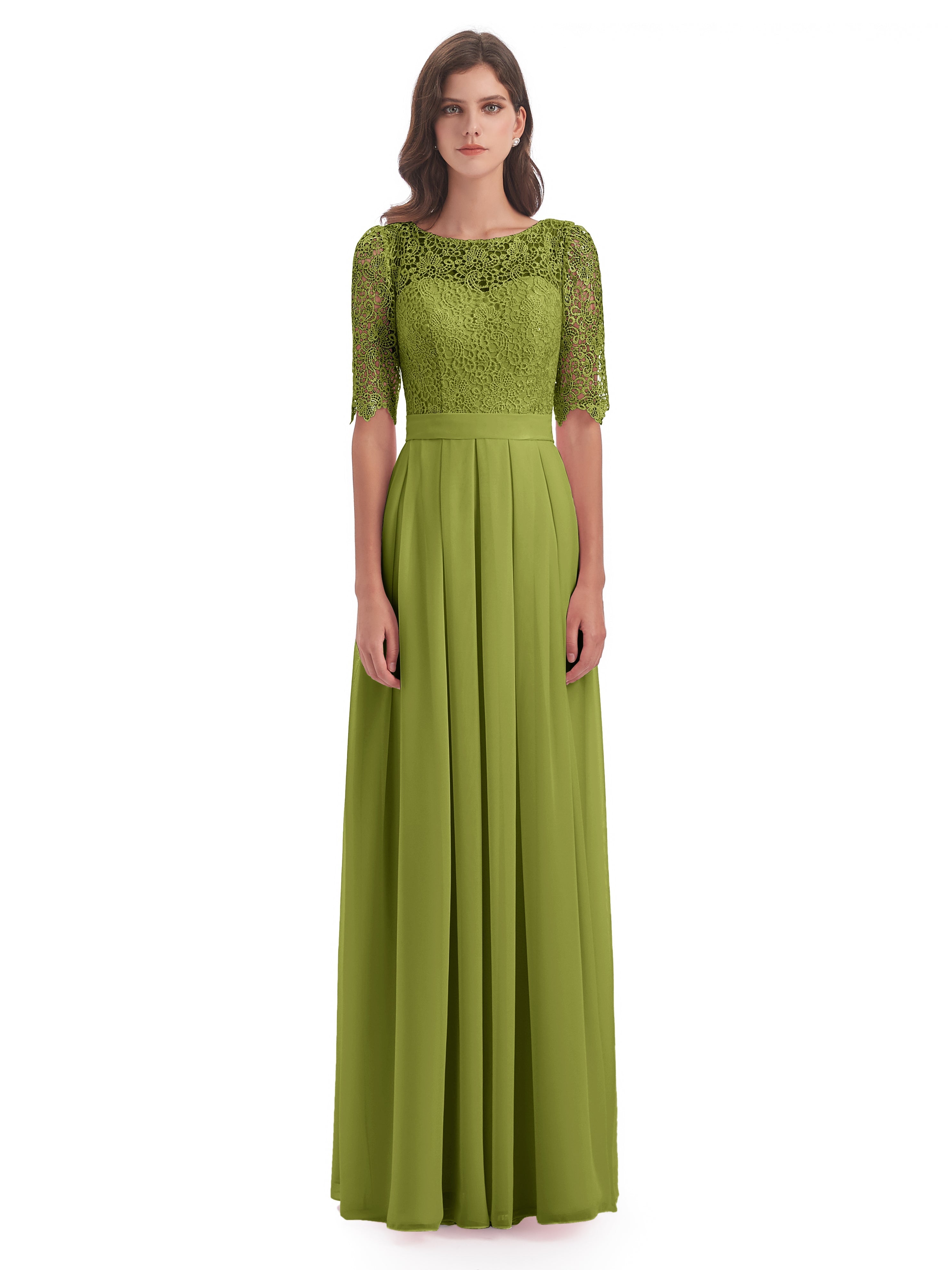 Robes De Demoiselle D'Honneur Trèfle Demi Manches Encolure Dégagée Robes Demoiselle D'Honneur