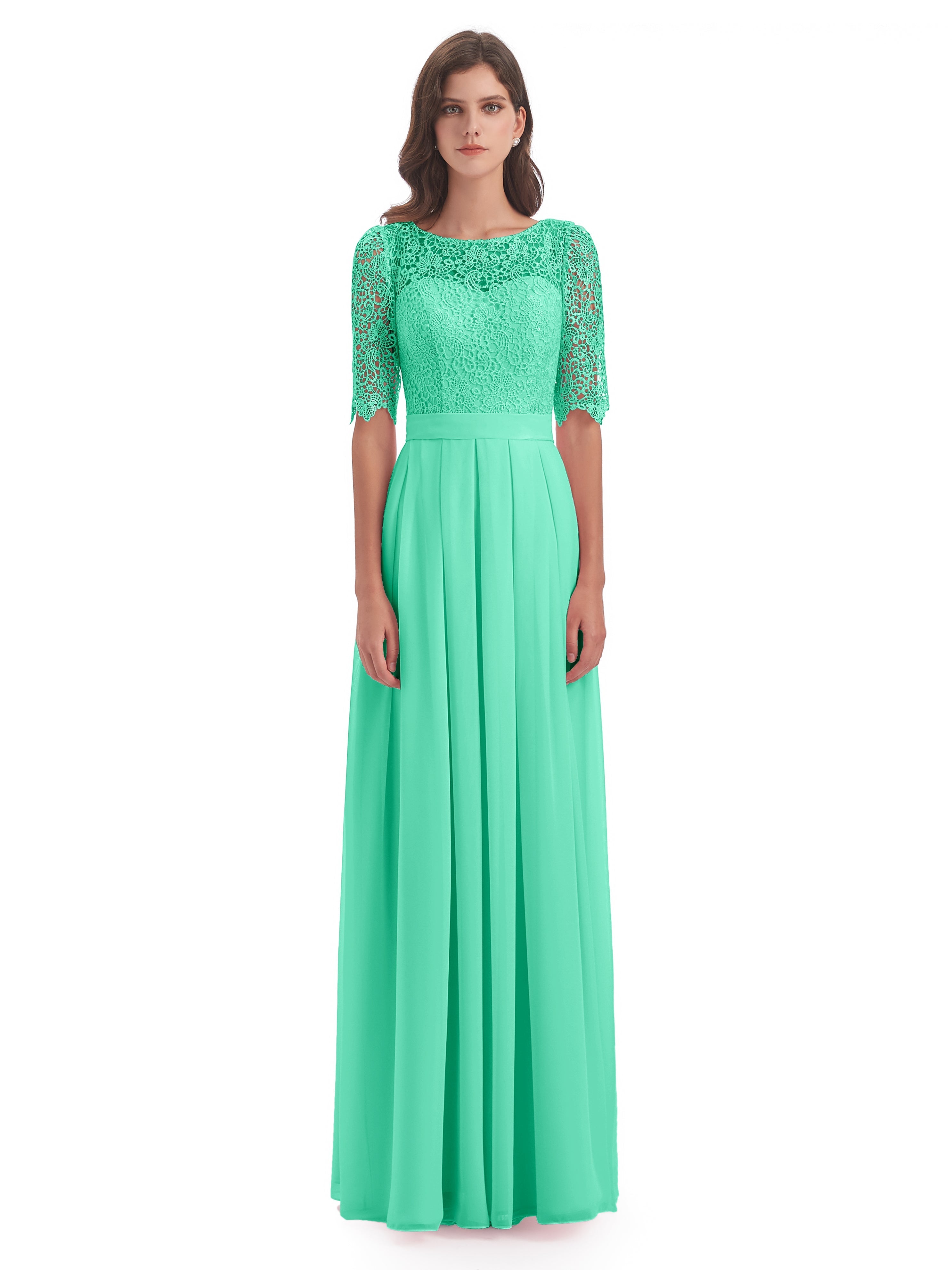 Demoiselle Dhonneur Robe Bleu Turquoise Demi Manches Encolure Dégagée Robes Demoiselle D'Honneur