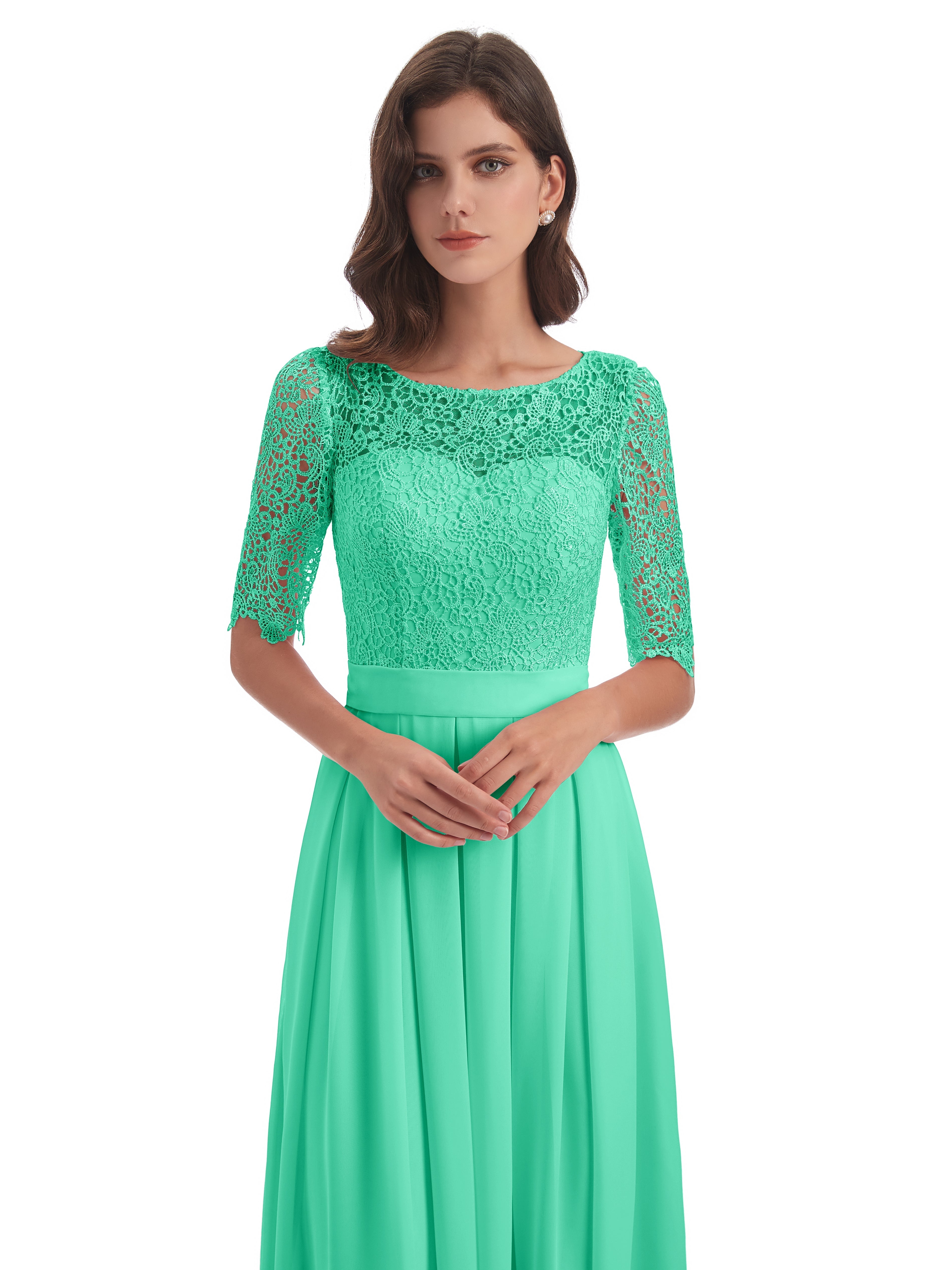 Demoiselle Dhonneur Robe Bleu Turquoise Demi Manches Encolure Dégagée Robes Demoiselle D'Honneur