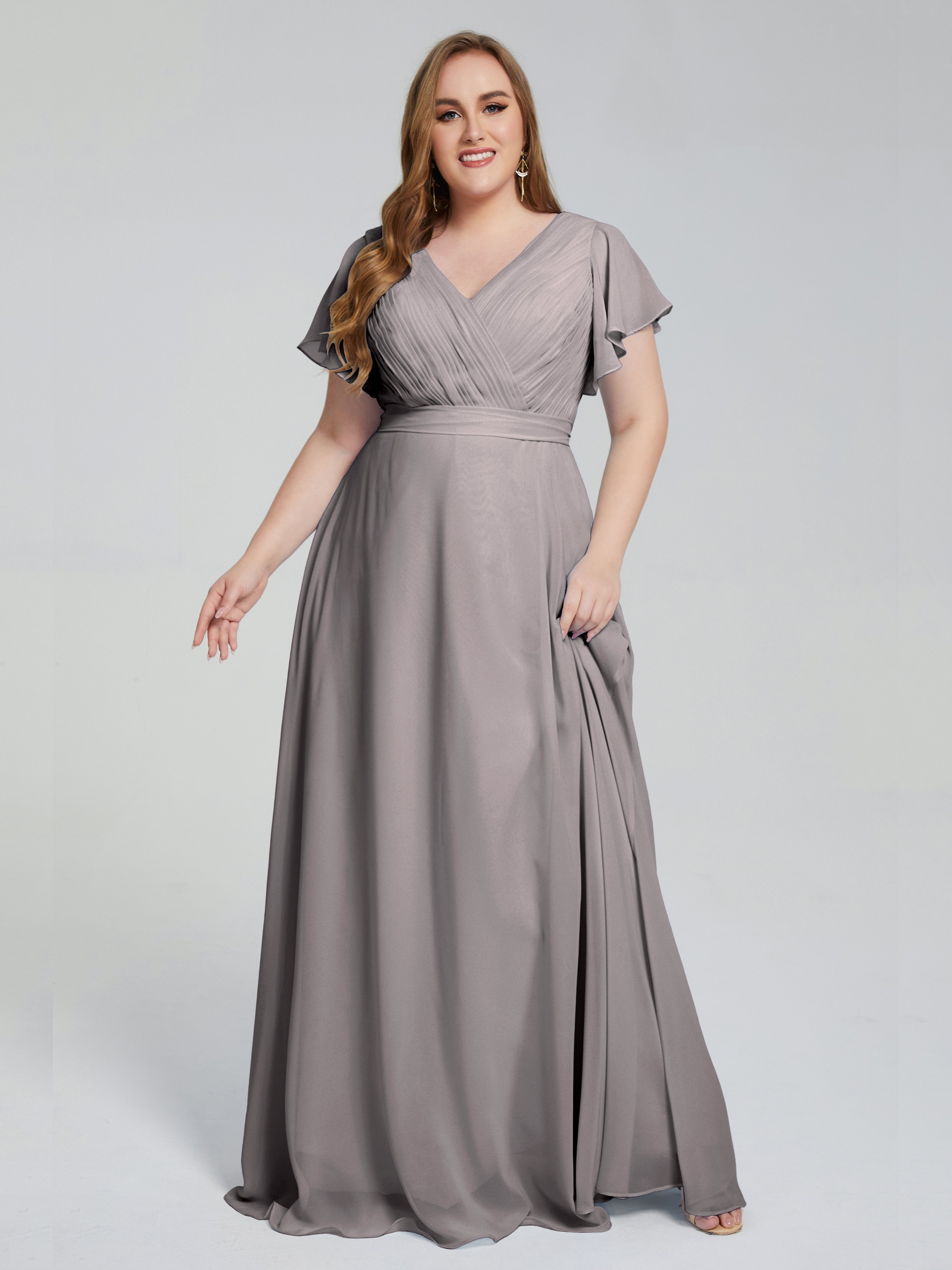 Robe Demoiselle D Honneur Argenté Manches Courtes Mousseline Robes Demoiselle D'Honneur