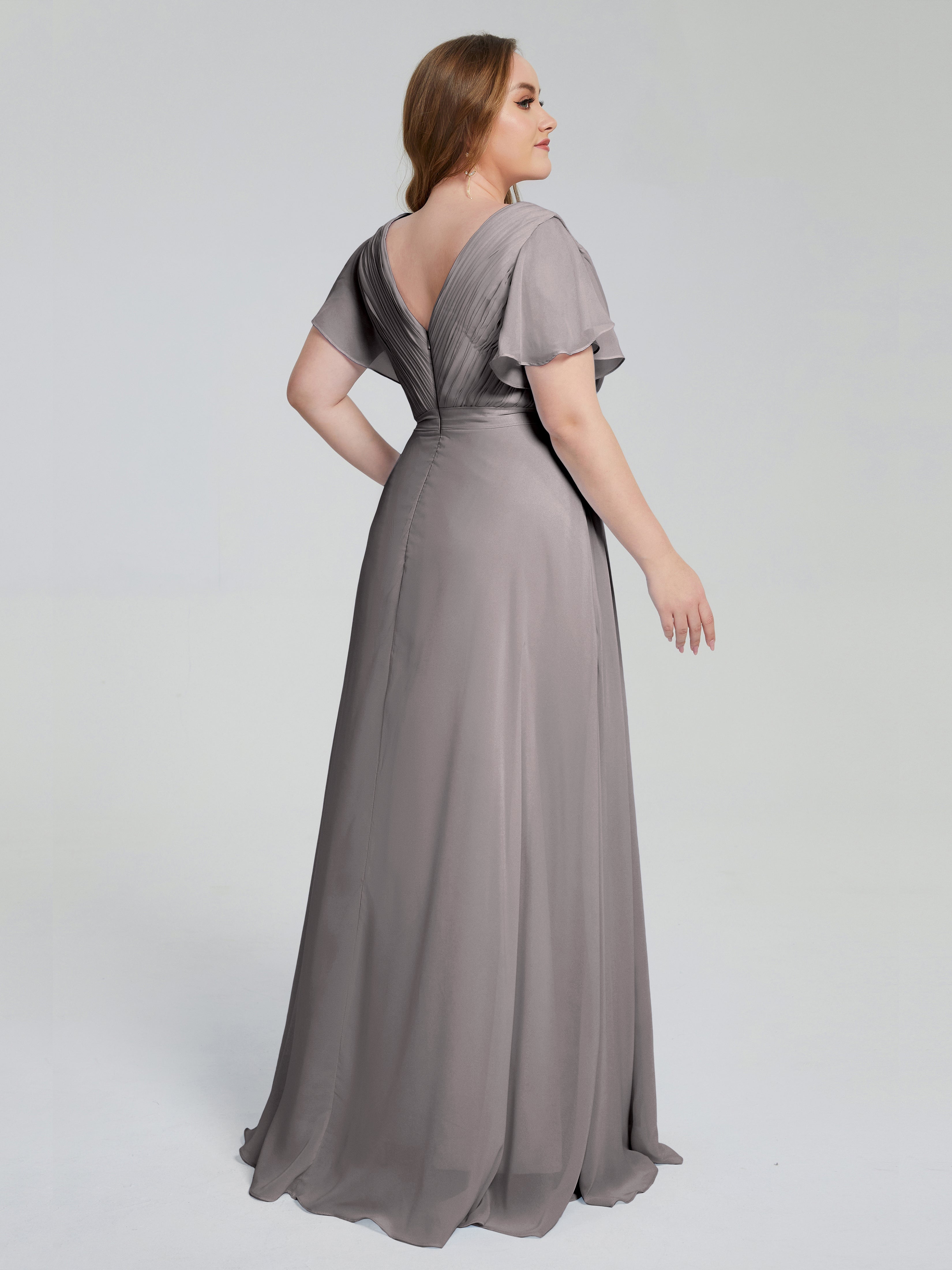 Robe Demoiselle D Honneur Argenté Manches Courtes Mousseline Robes Demoiselle D'Honneur