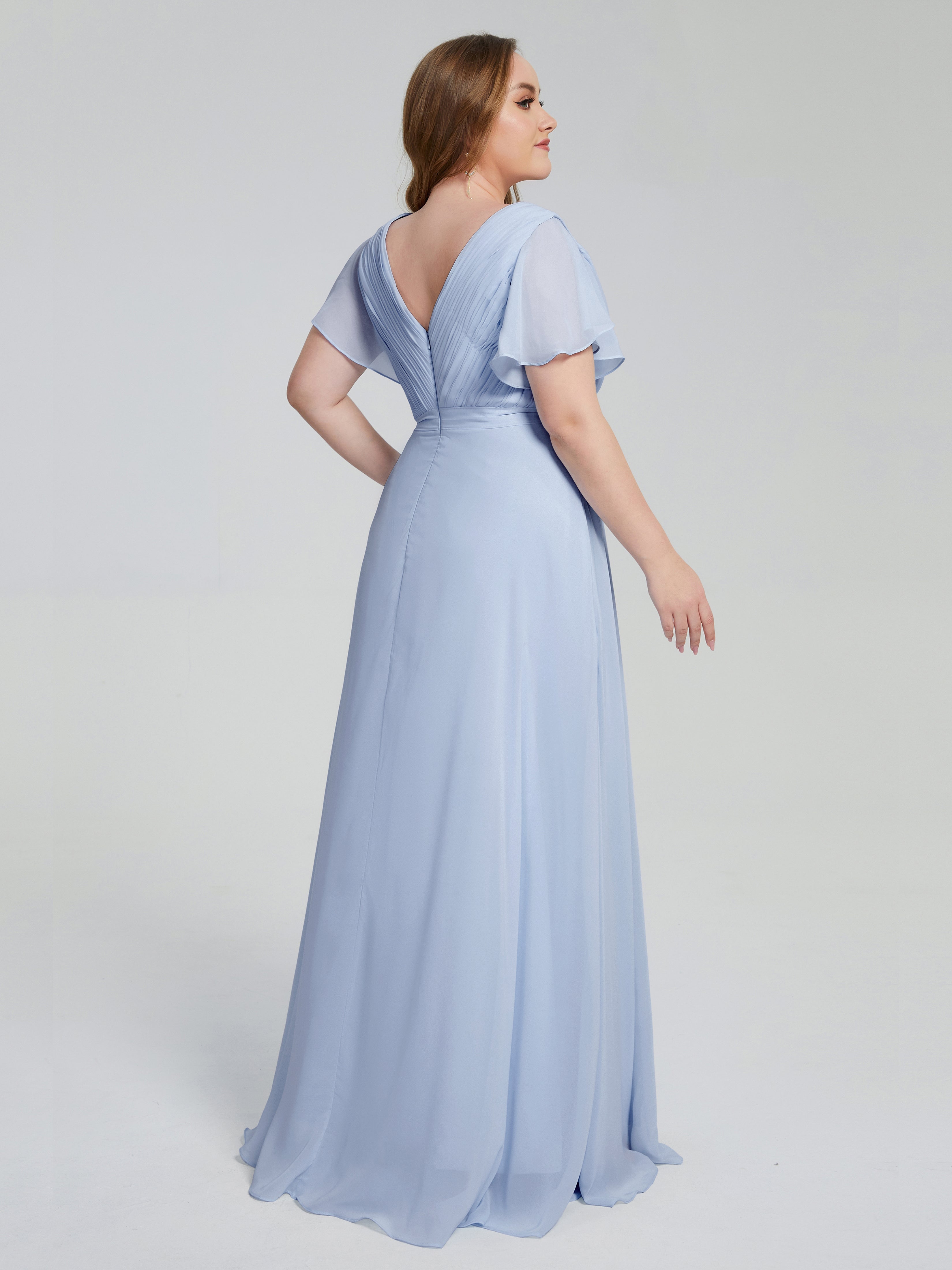 Robes De Demoiselle D'Honneur Bleu Ciel Manches Courtes Mousseline Robes Demoiselle D'Honneur