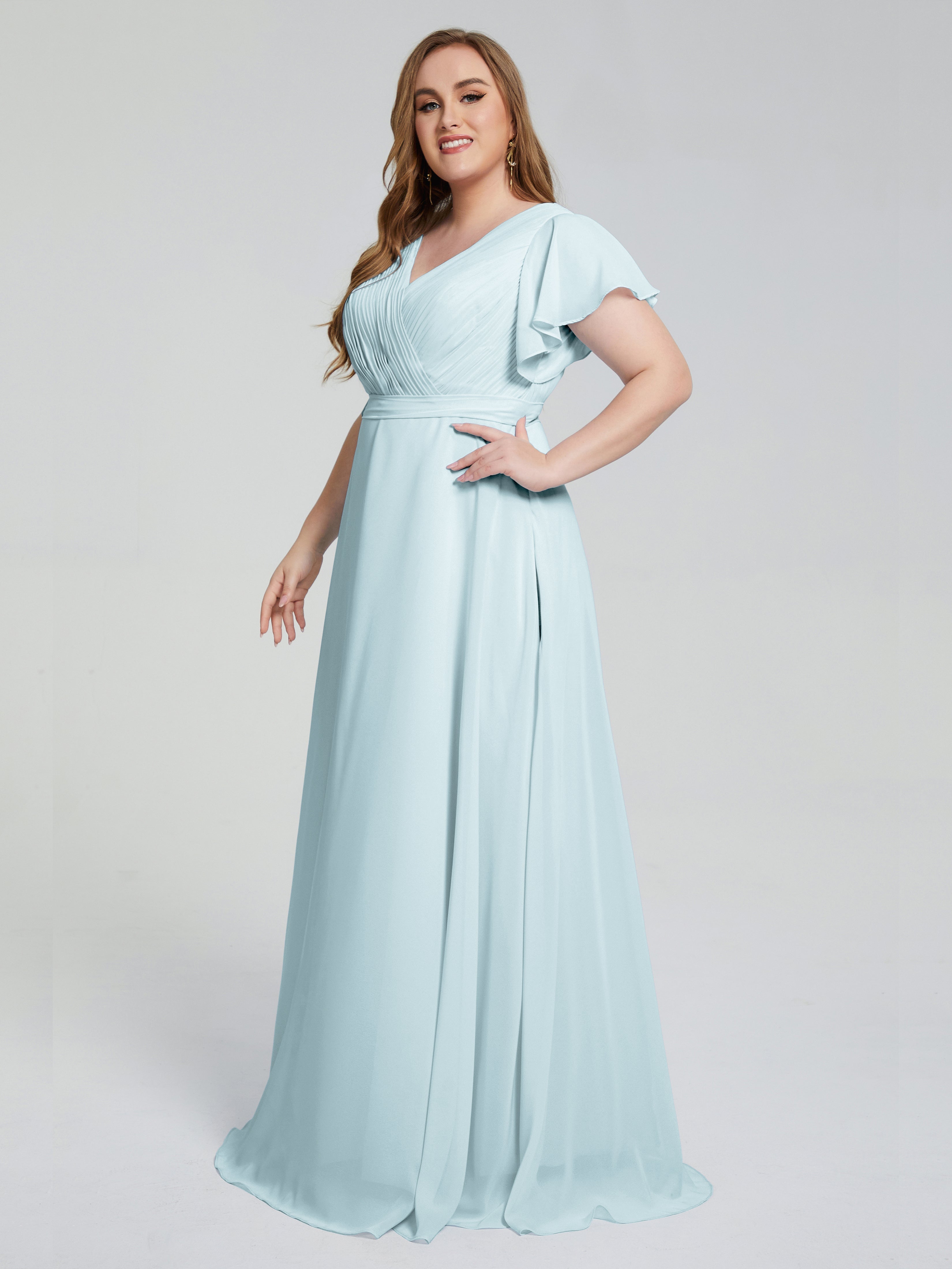 Robe De Demoiselle D'Honneur Brume Manches Courtes Mousseline Robes Demoiselle D'Honneur