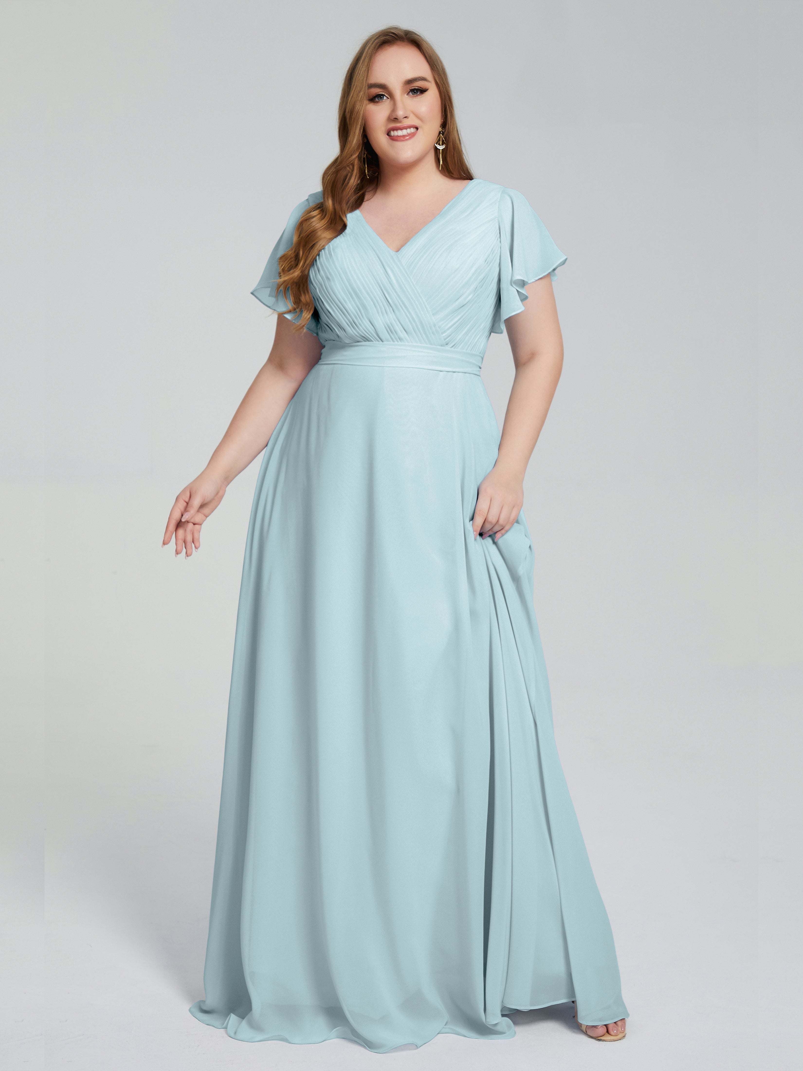 Robe De Demoiselle D'Honneur Brume Manches Courtes Mousseline Robes Demoiselle D'Honneur
