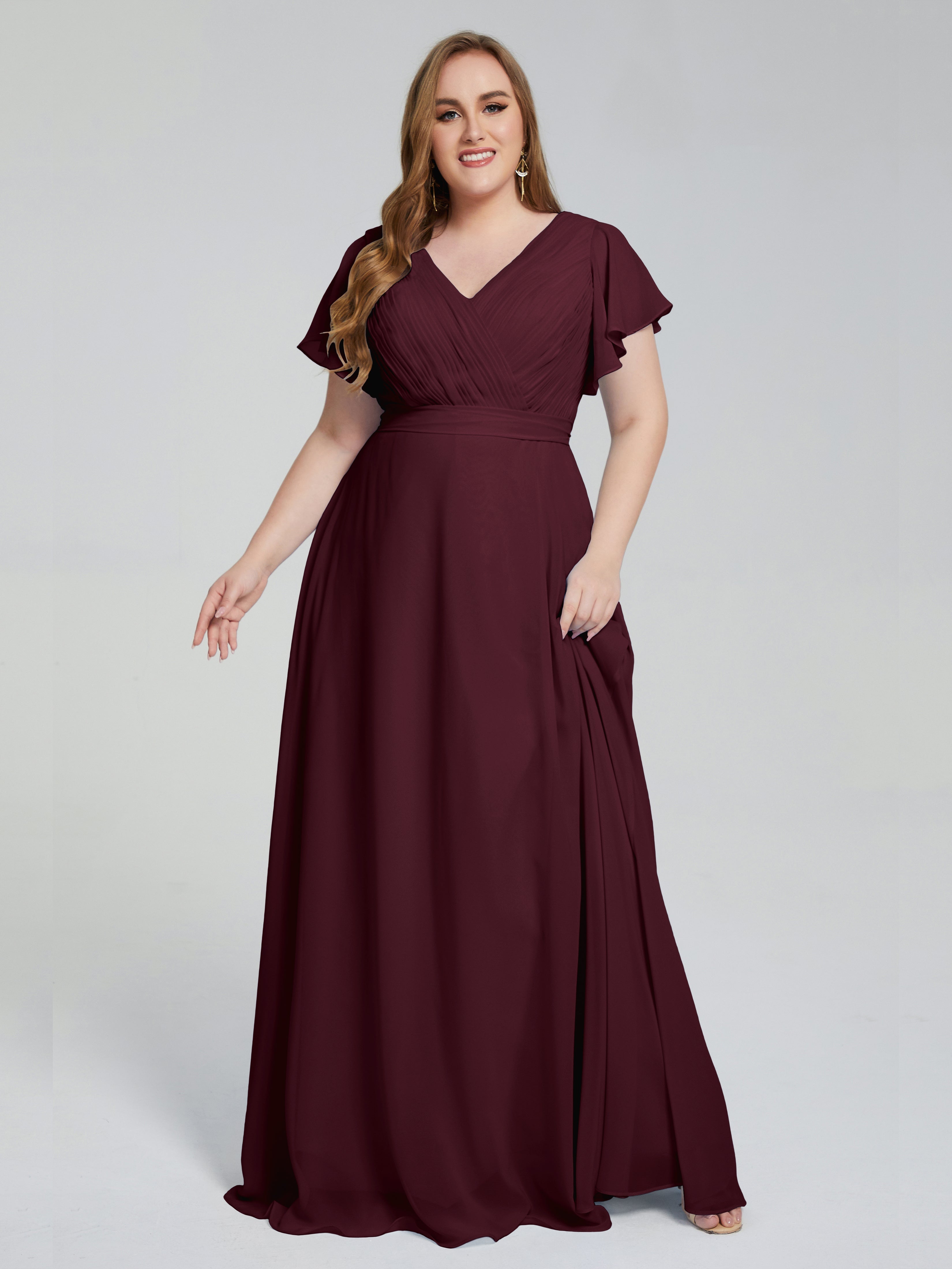 Robes De Demoiselle D'Honneur Cabernet Manches Courtes Mousseline Robes Demoiselle D'Honneur