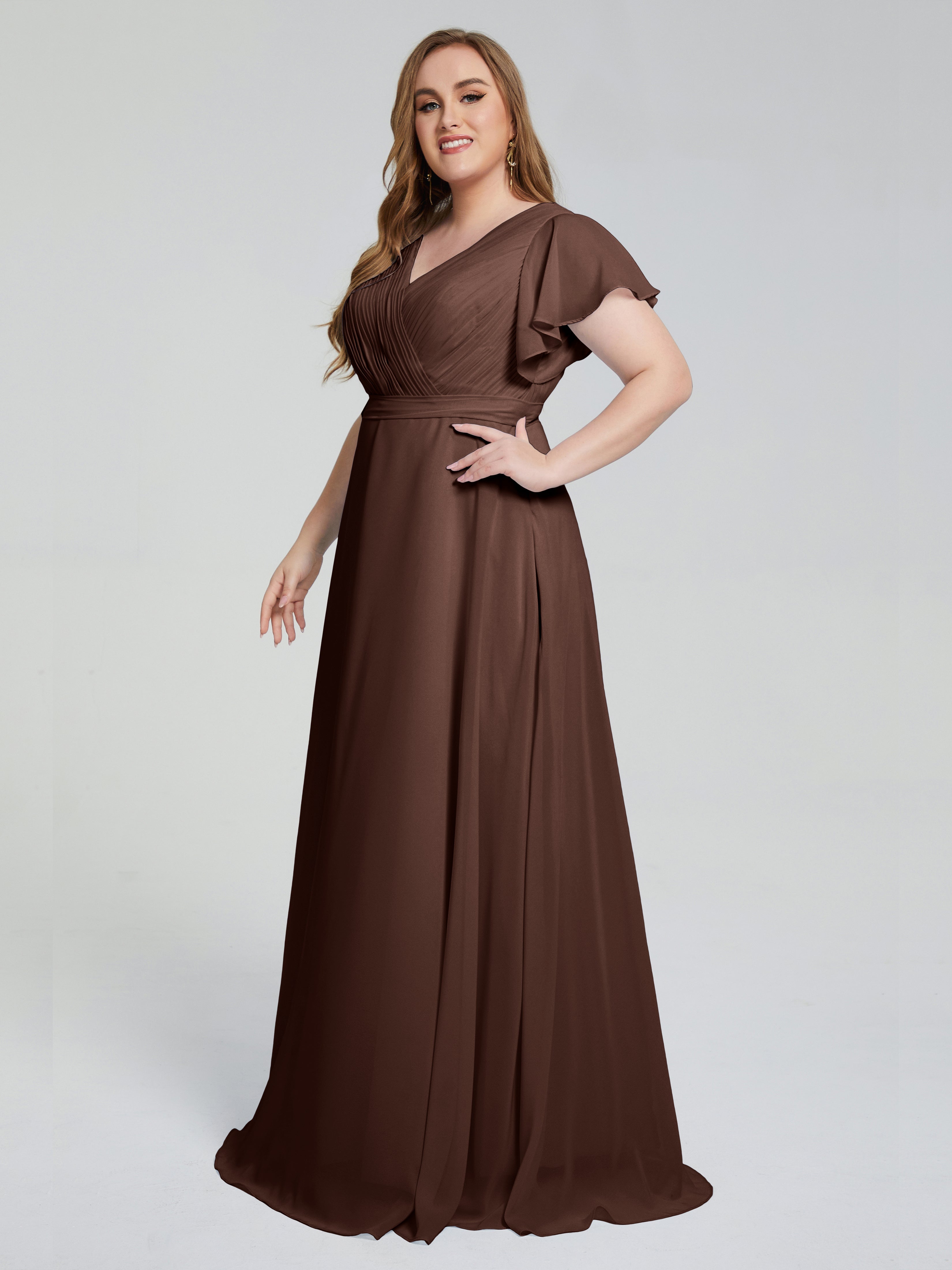 Robe Demoiselle D Honneur Chocolat Manches Courtes Mousseline Robes Demoiselle D'Honneur