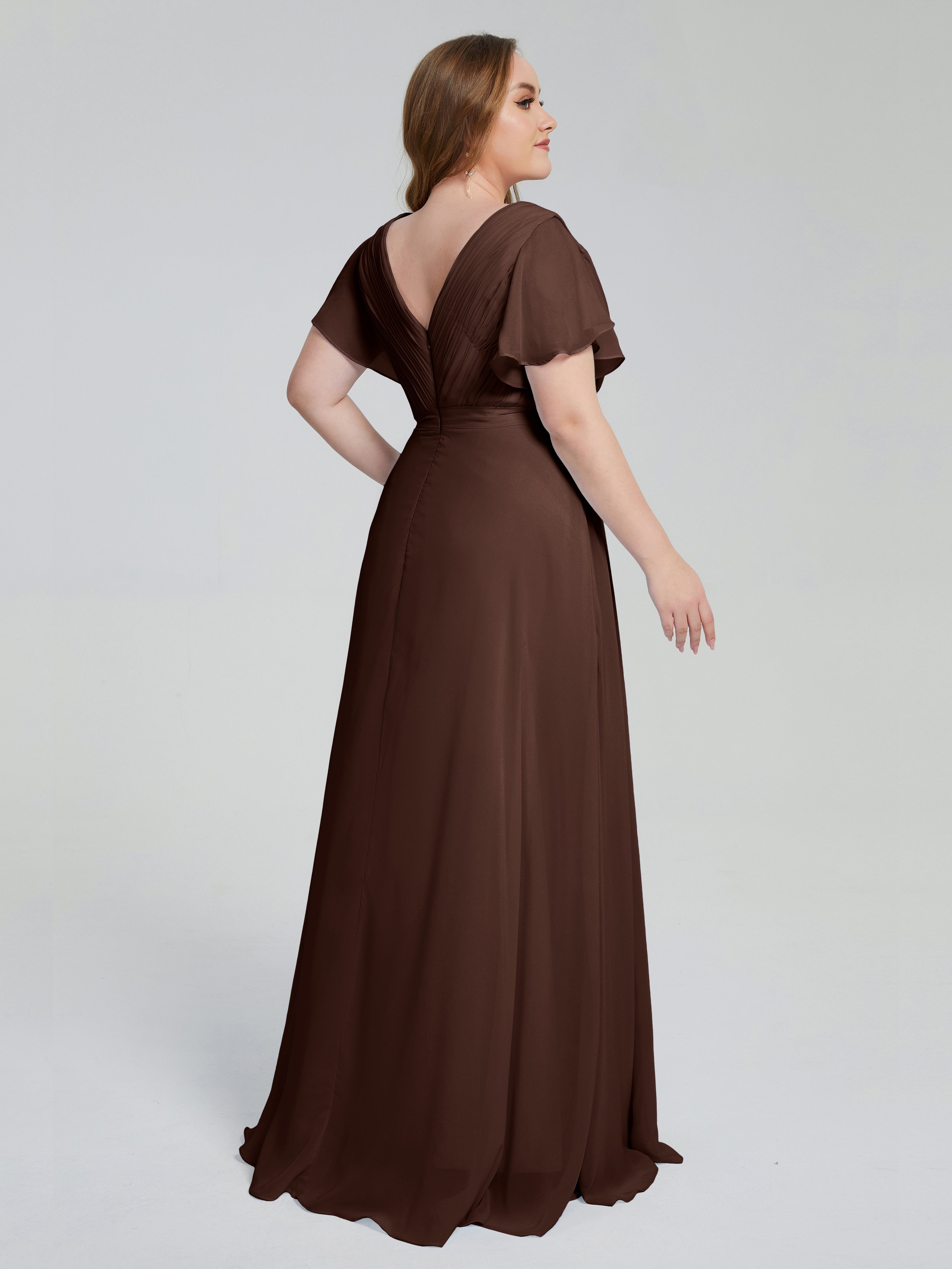Robe Demoiselle D Honneur Chocolat Manches Courtes Mousseline Robes Demoiselle D'Honneur