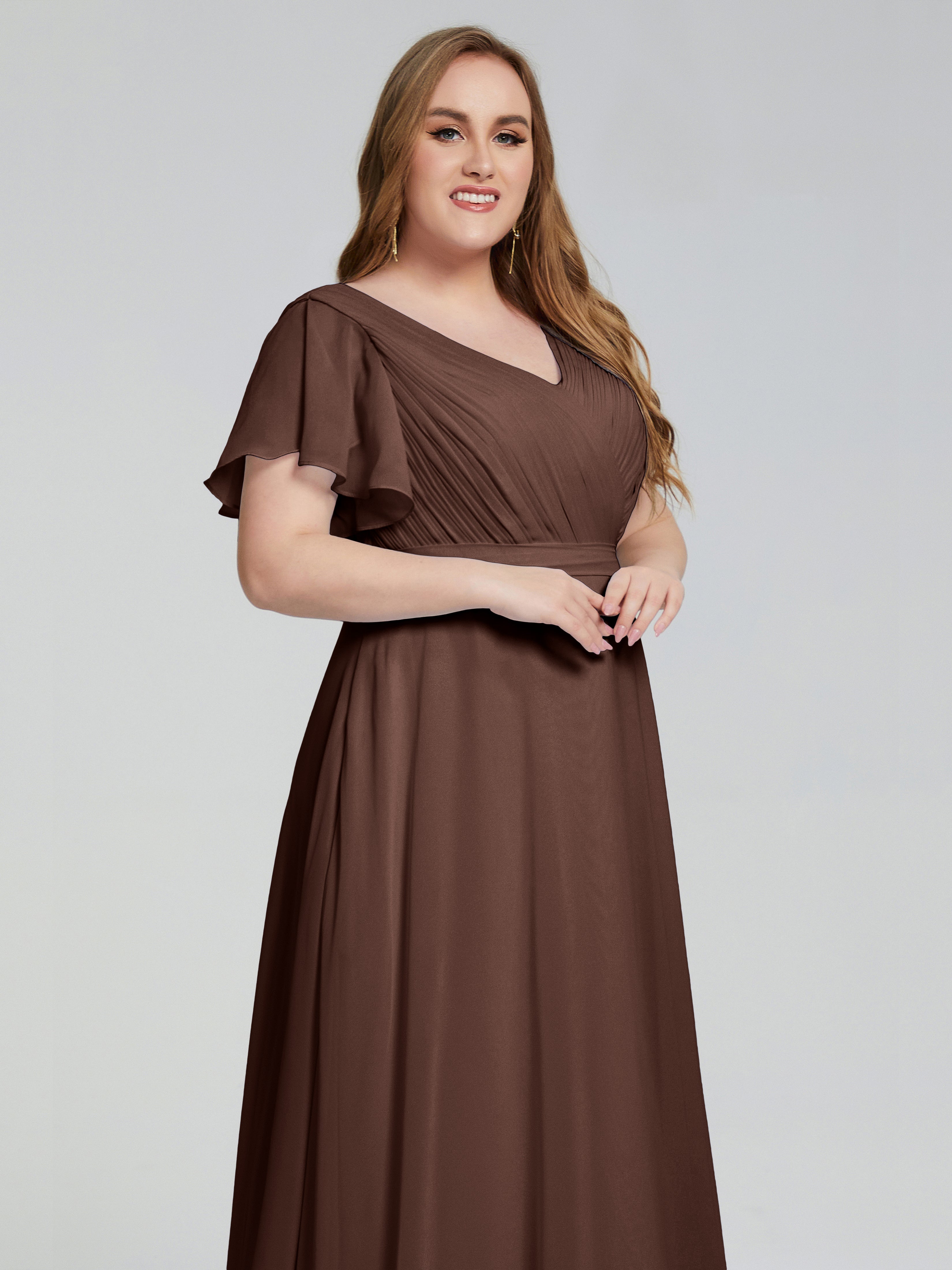Robe Demoiselle D Honneur Chocolat Manches Courtes Mousseline Robes Demoiselle D'Honneur