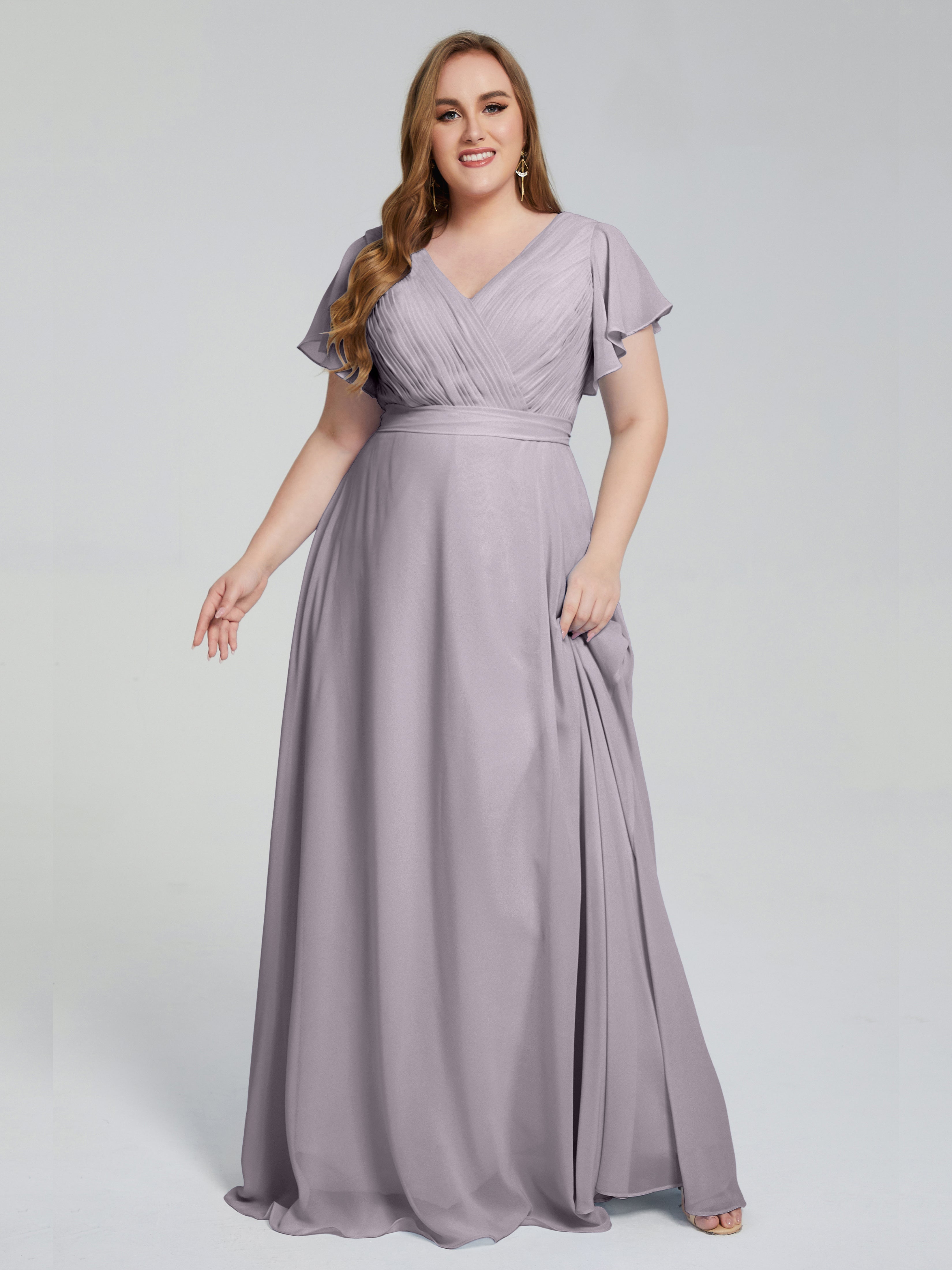 Robes De Demoiselle D'Honneur Couleur Crépuscule Manches Courtes Mousseline Robes Demoiselle D'Honneur