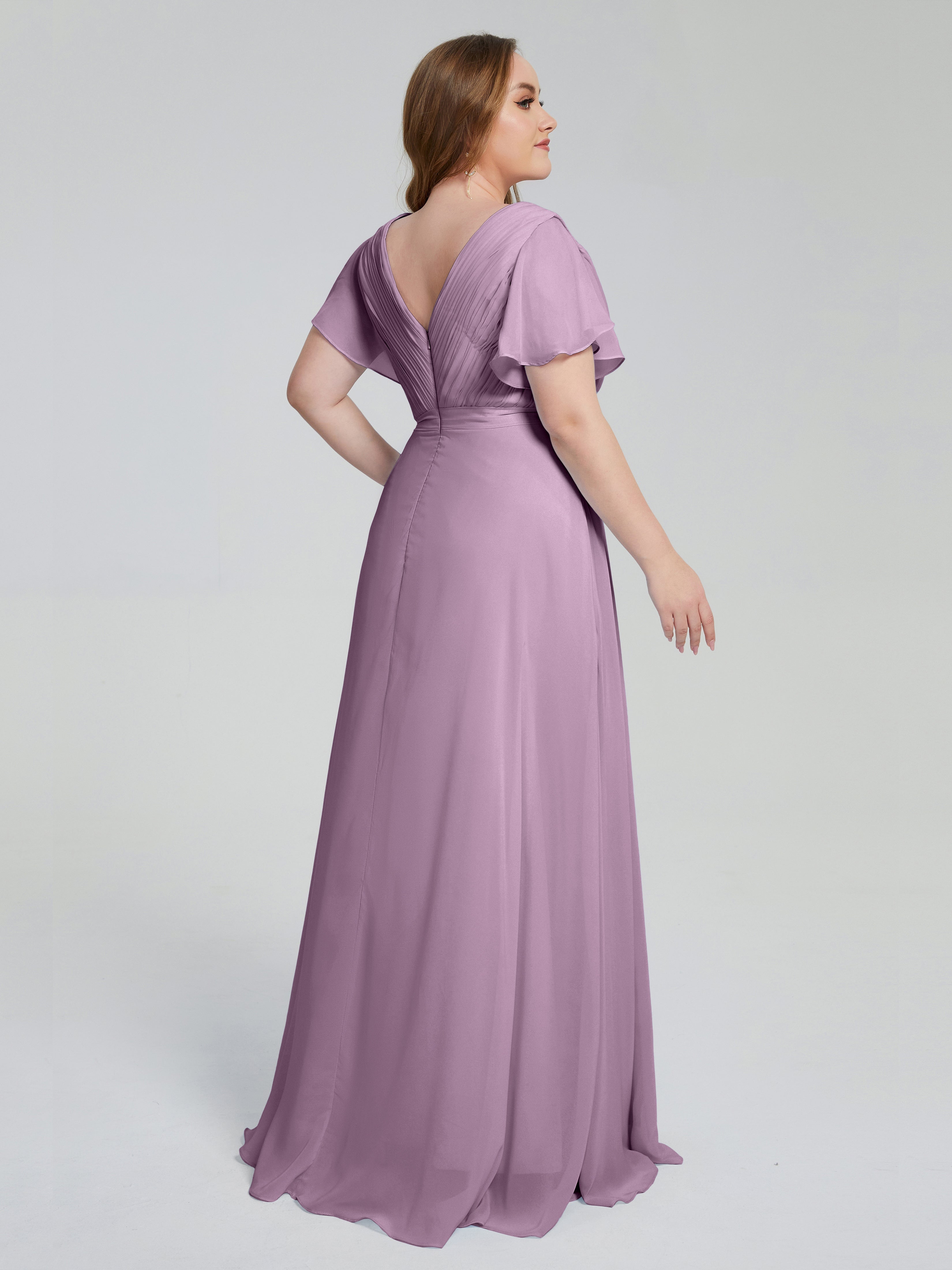 Robes De Demoiselle D'Honneur Glycine Manches Courtes Mousseline Robes Demoiselle D'Honneur