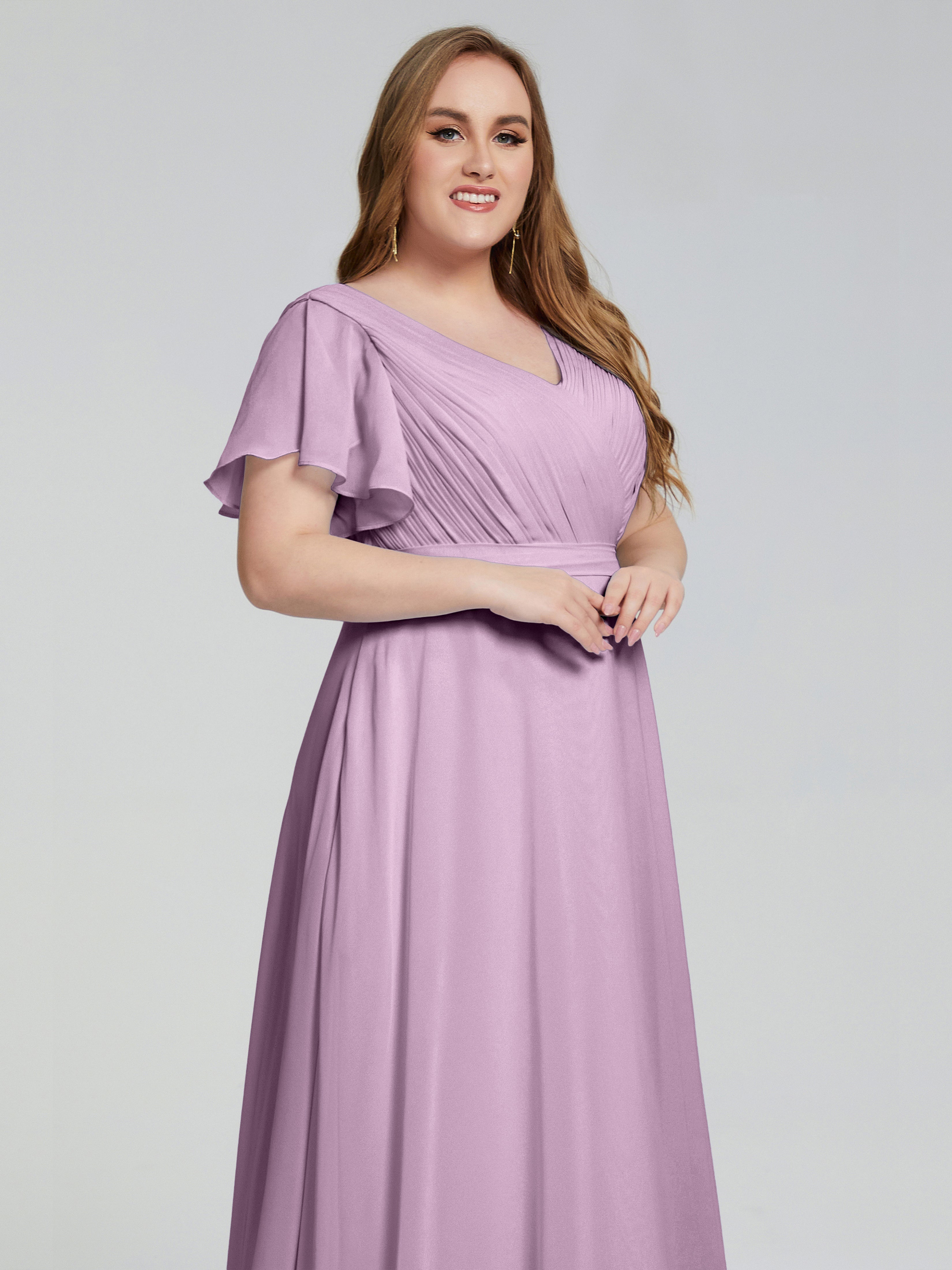 Robes De Demoiselle D'Honneur Glycine Manches Courtes Mousseline Robes Demoiselle D'Honneur