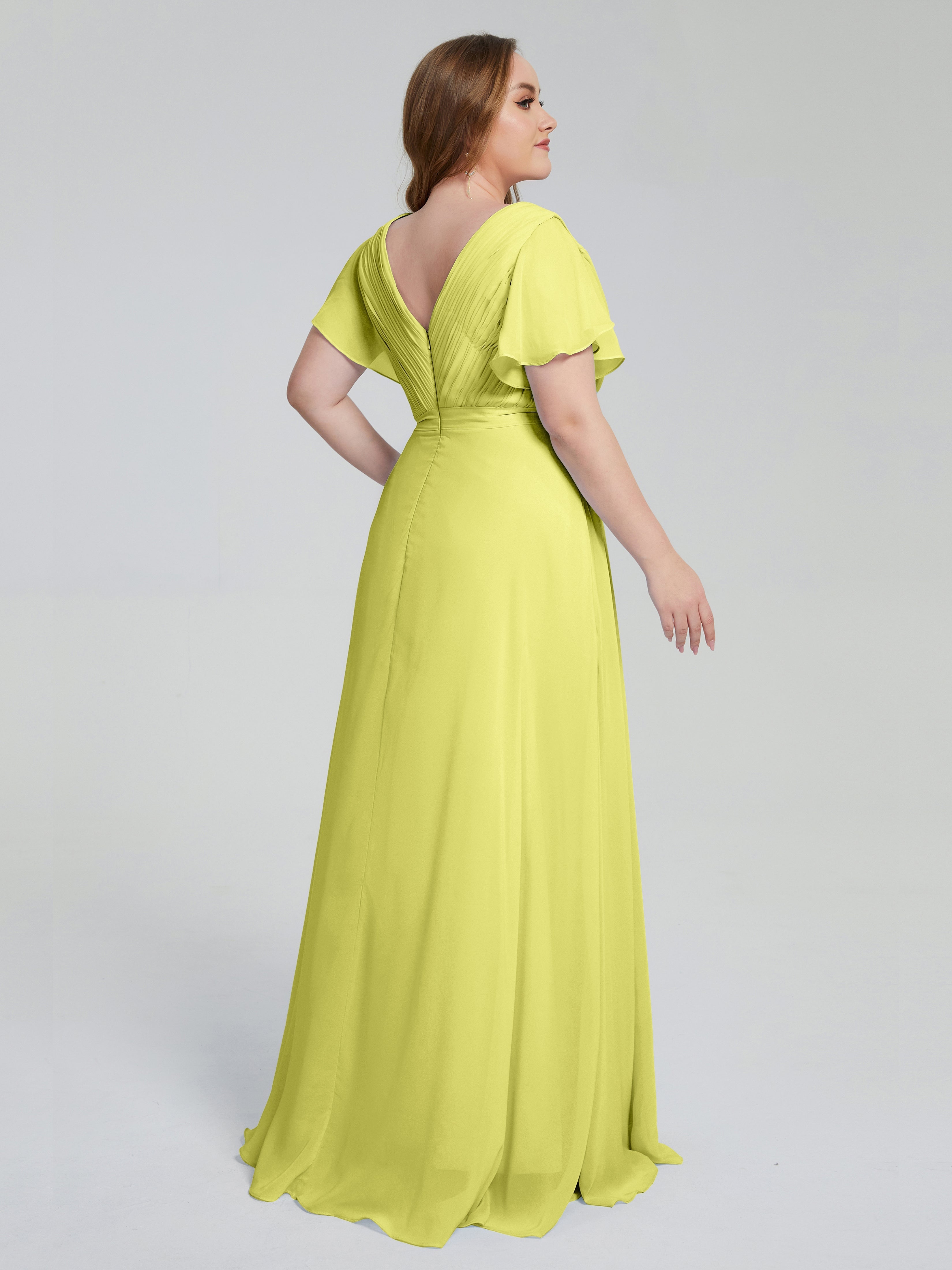 Robes De Demoiselle D'Honneur Jonquille Manches Courtes Mousseline Robes Demoiselle D'Honneur