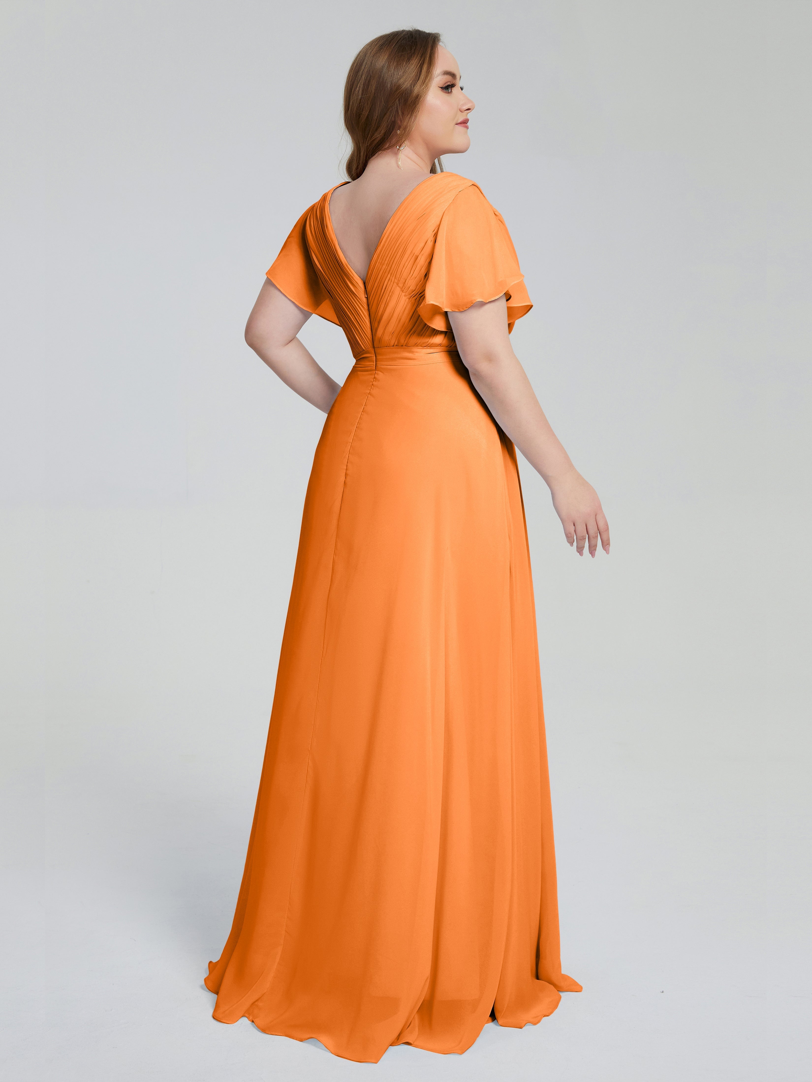 Demoiselle Dhonneur Robe Orange Manches Courtes Mousseline Robes Demoiselle D'Honneur