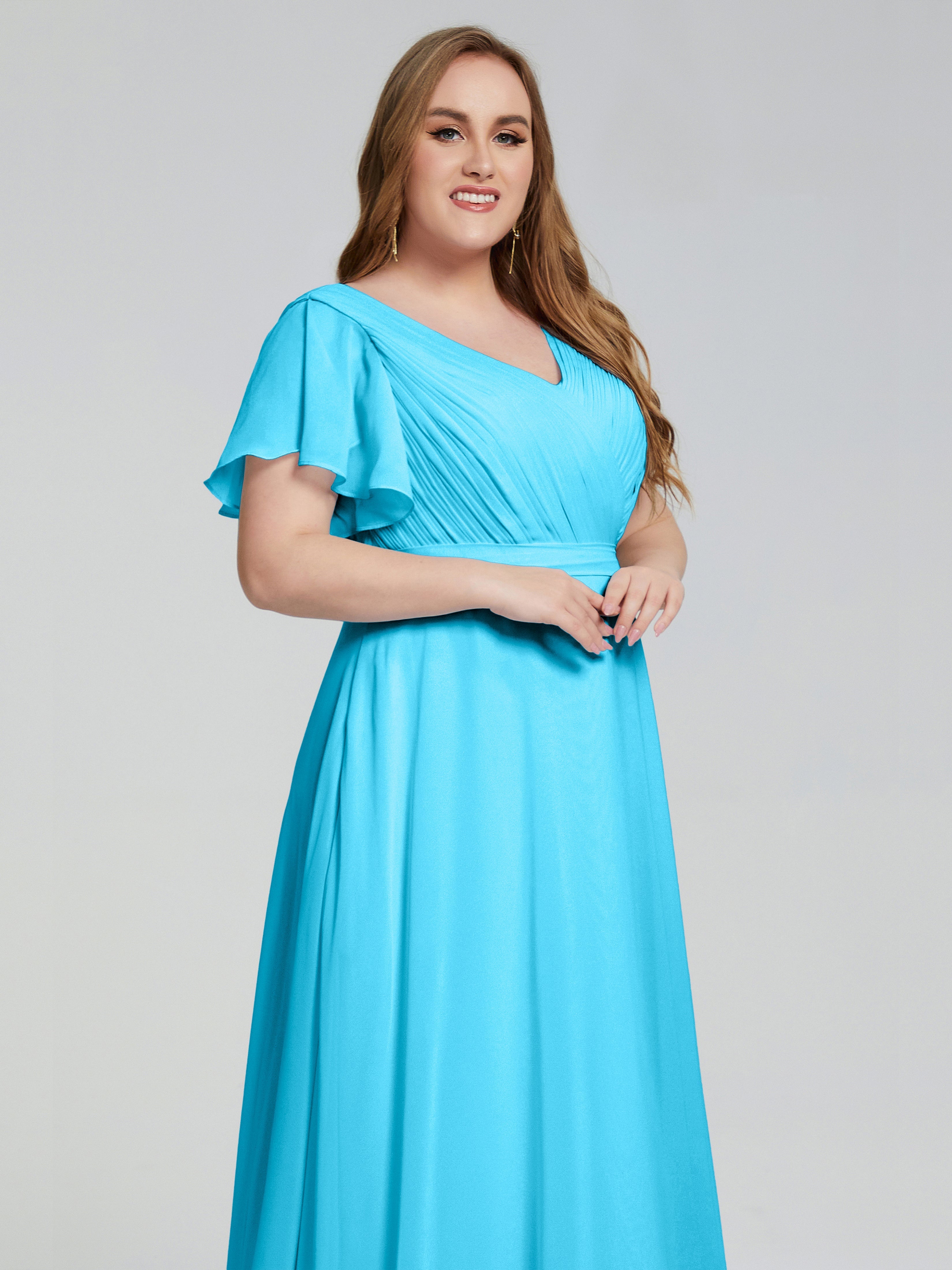 Robe De Demoiselle D'Honneur En Piscine Manches Courtes Mousseline Robes Demoiselle D'Honneur