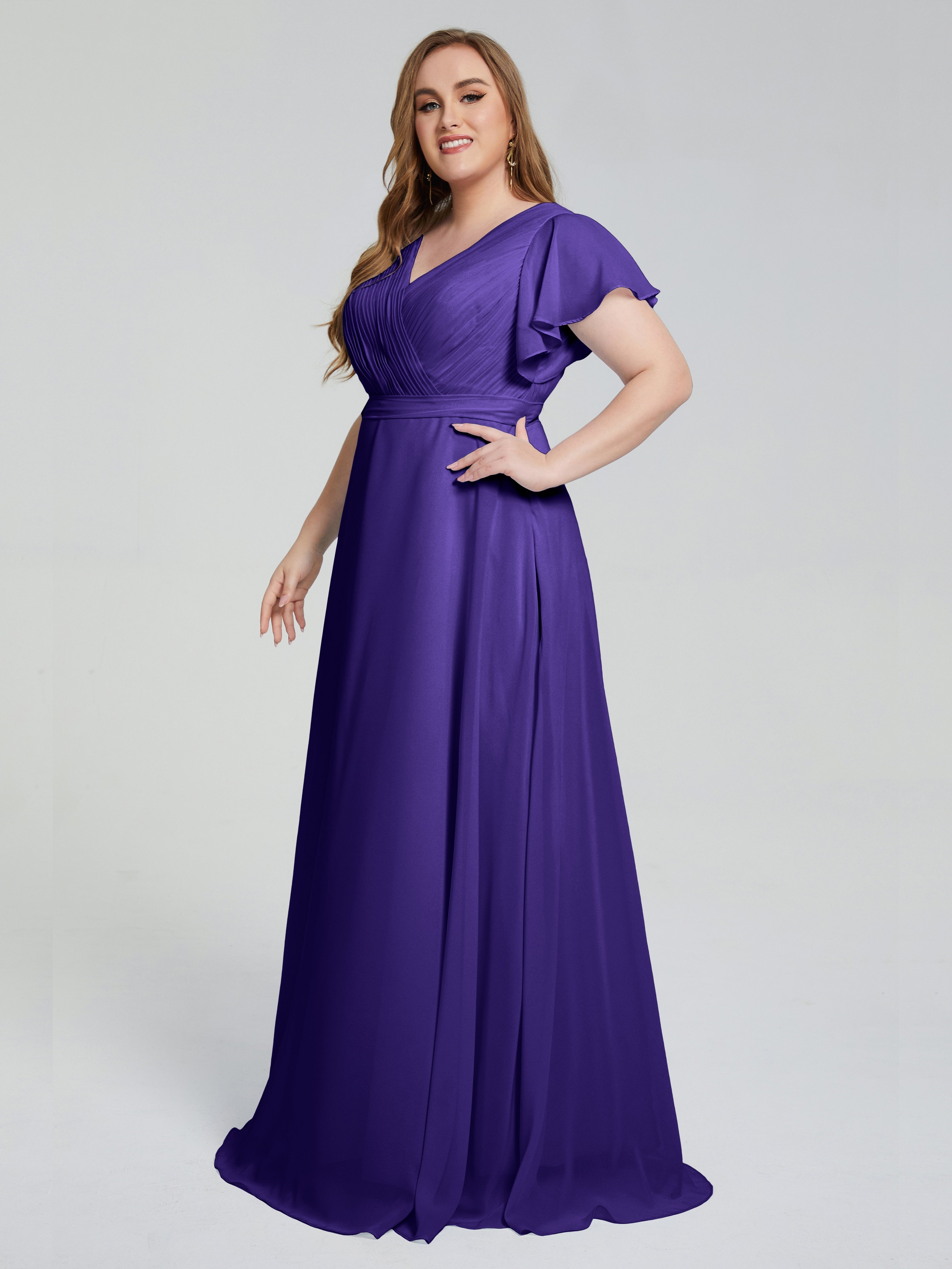 Robes De Demoiselle D'Honneur En Régence Manches Courtes Mousseline Robes Demoiselle D'Honneur