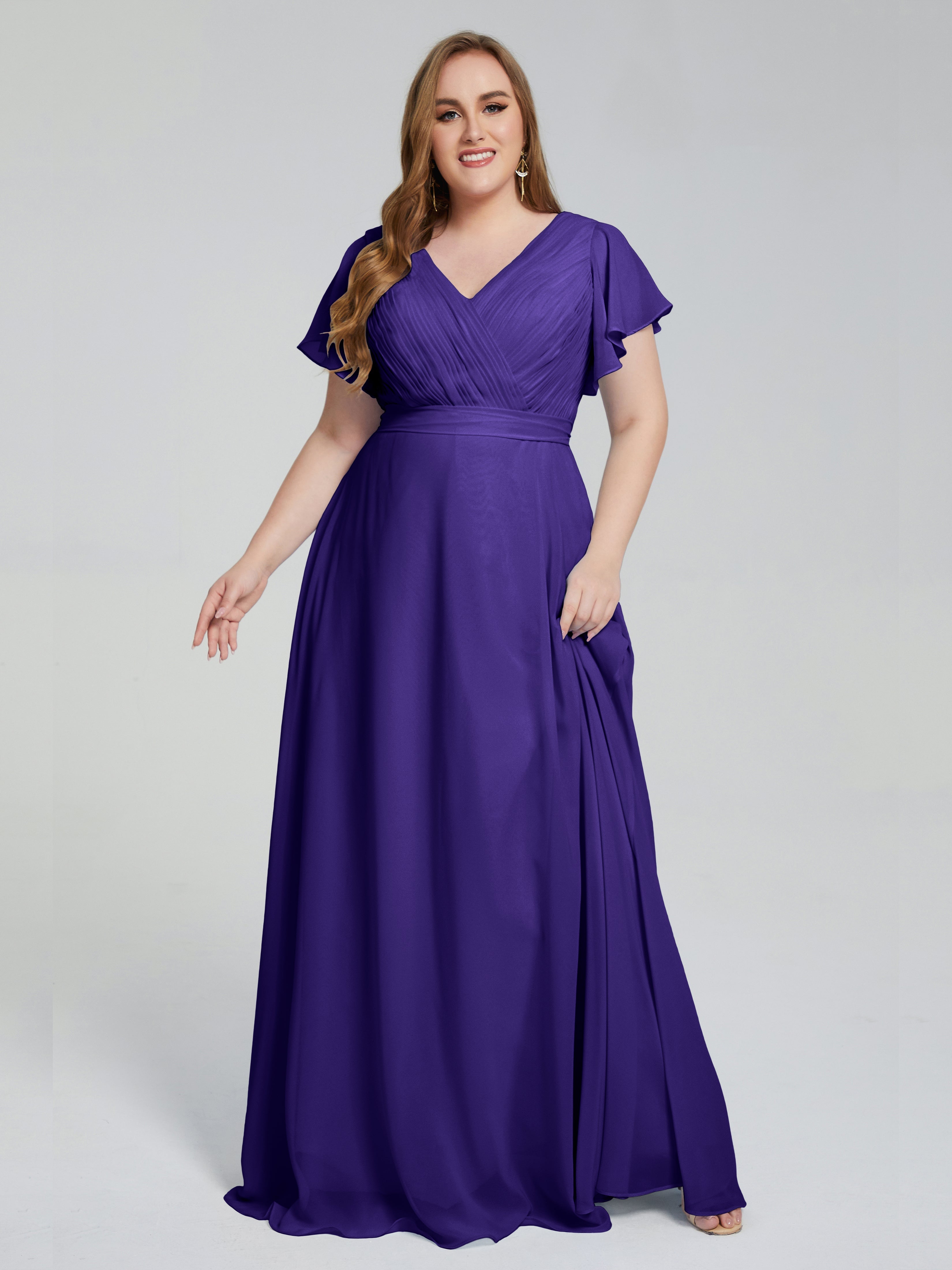 Robes De Demoiselle D'Honneur En Régence Manches Courtes Mousseline Robes Demoiselle D'Honneur