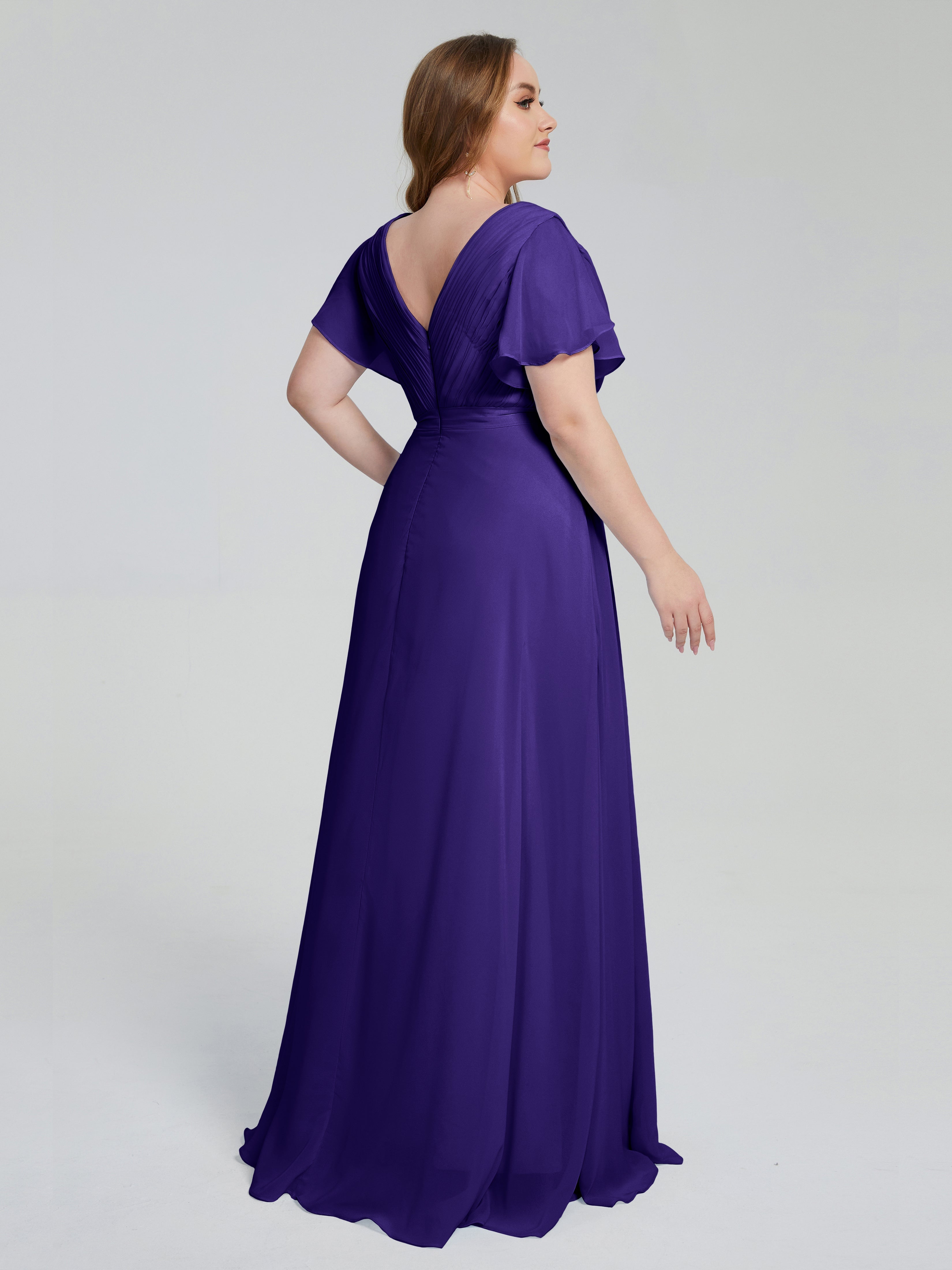 Robes De Demoiselle D'Honneur En Régence Manches Courtes Mousseline Robes Demoiselle D'Honneur